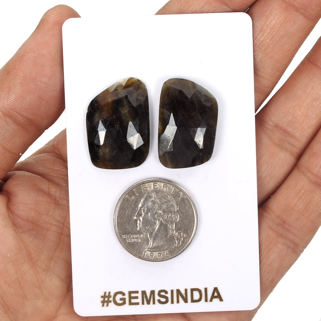 Certified 43.60 Cts Natural Untreated Black Sapphire Gem Fancy Checker Cut Pair