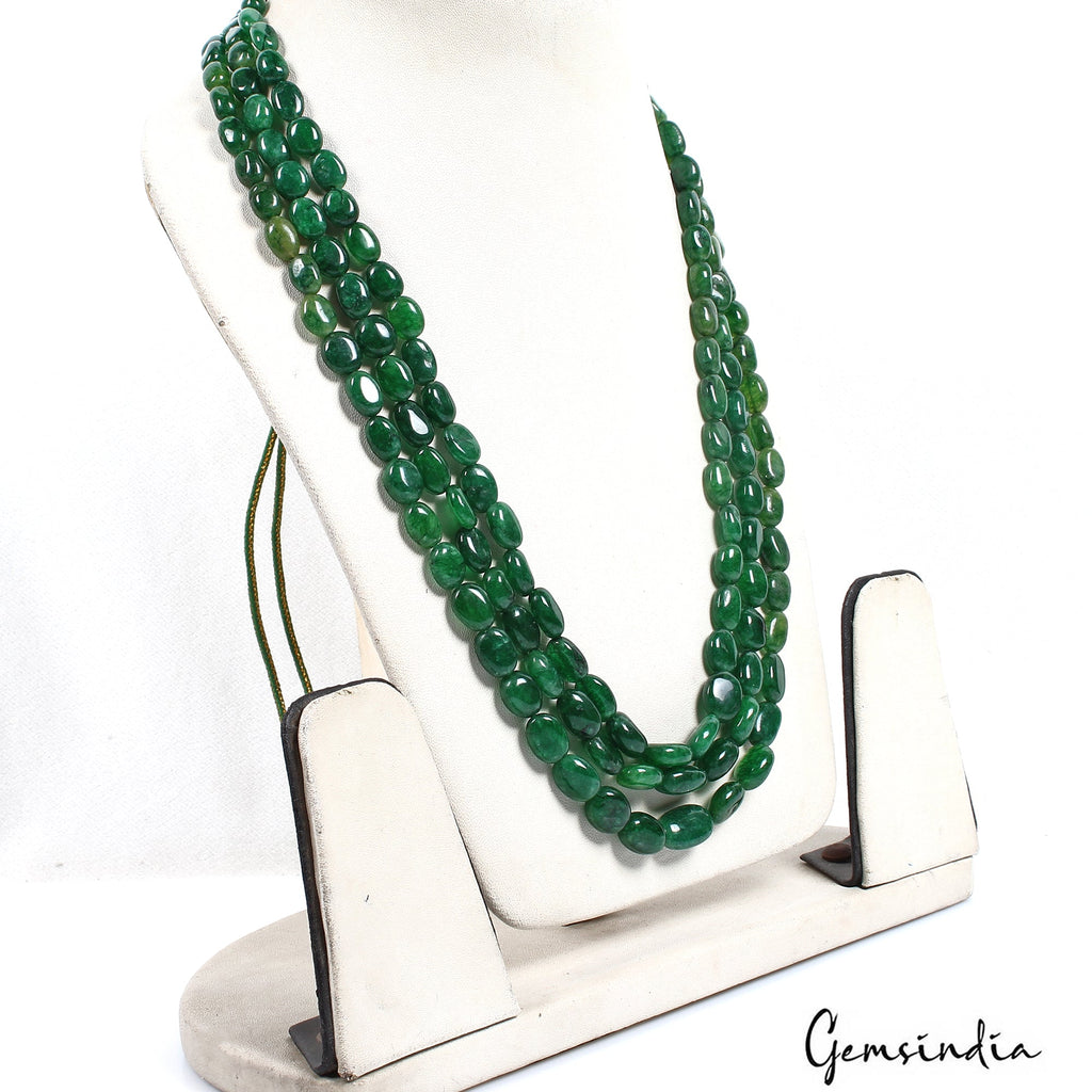 580 Ct Natural Quartz Oval Center Drilled Triple Strand Beaded Handmade Necklace