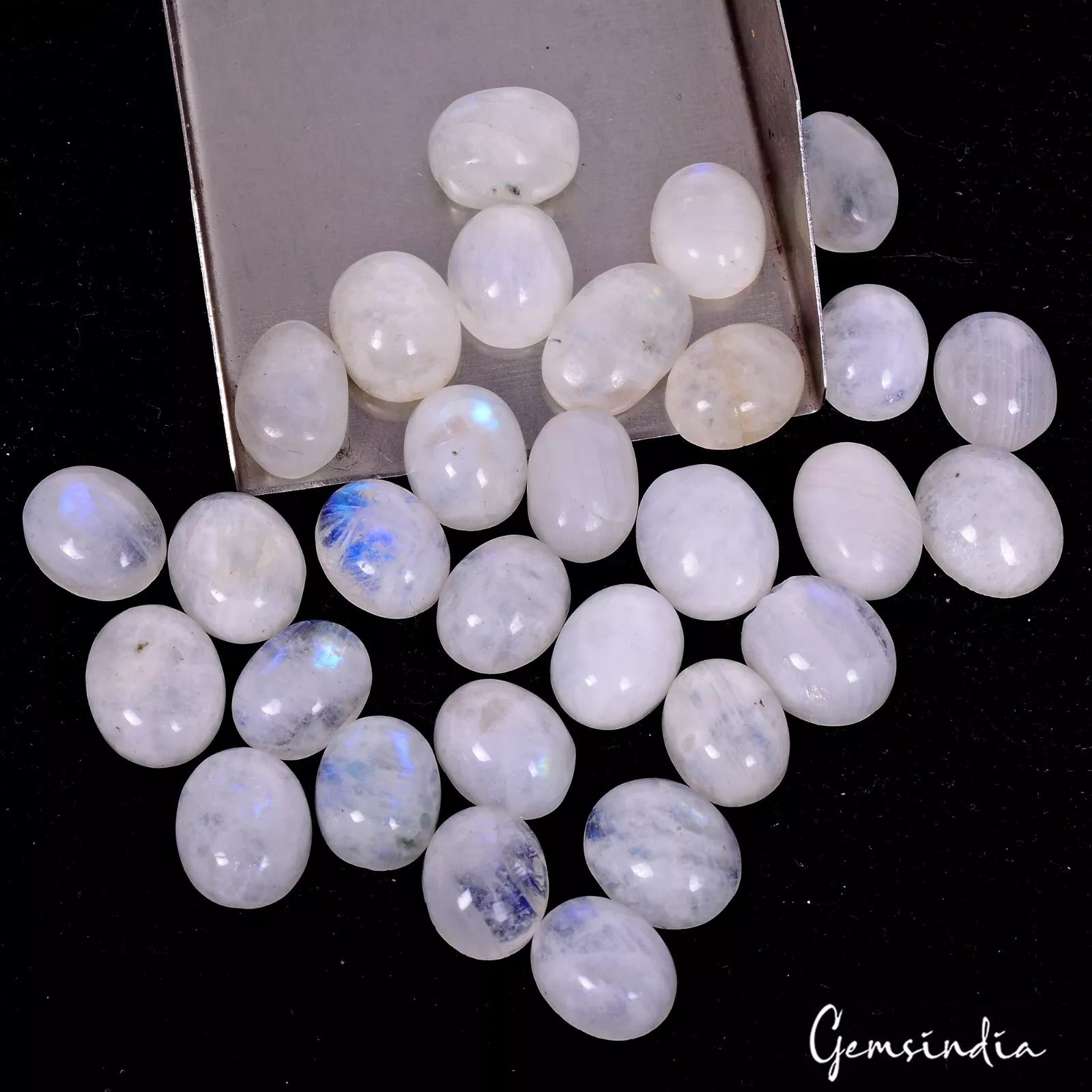 150 Cts/30 Pcs Natural Untreated Blue Shine Moonstone Oval Cab Gems For Jewelry