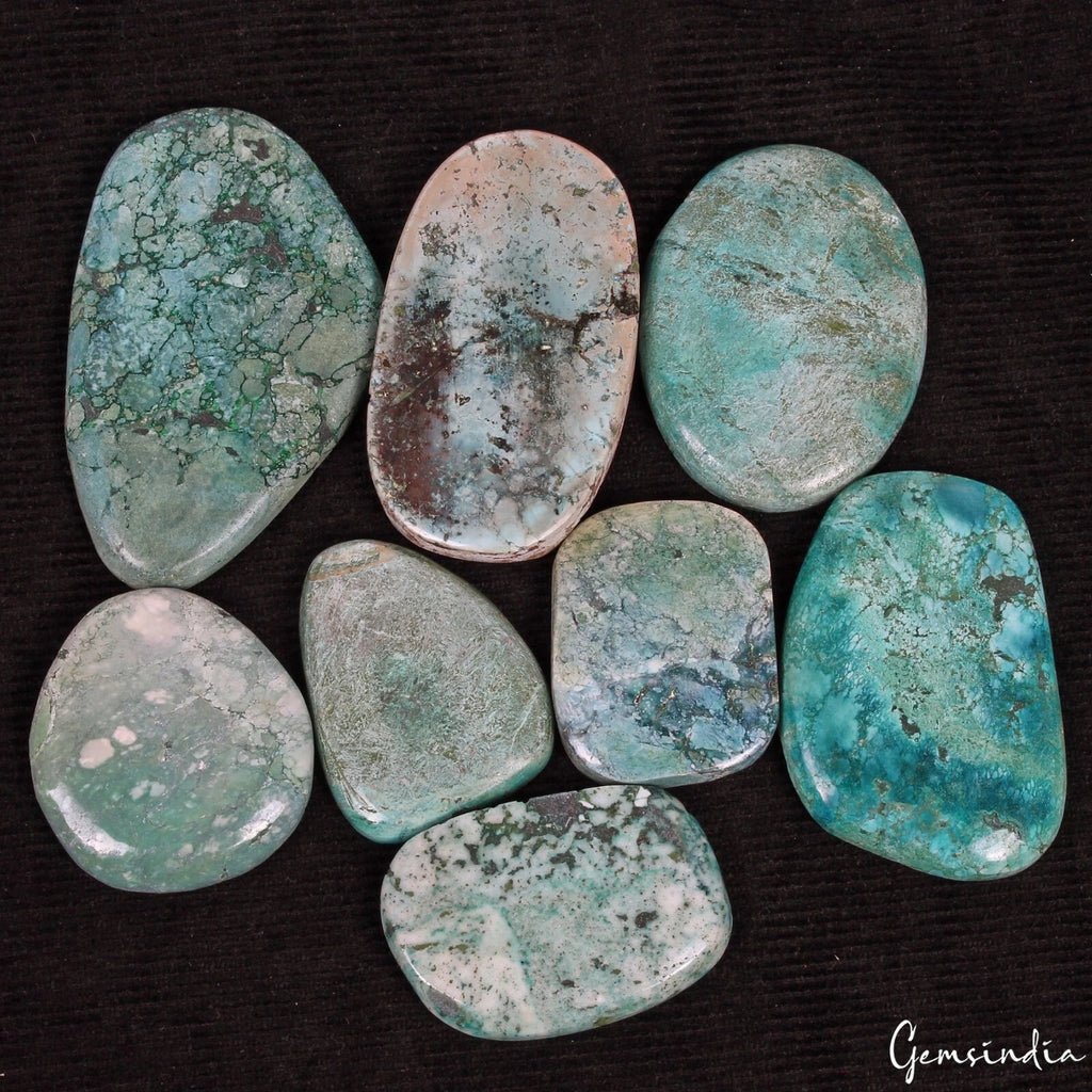 Turquoise Lot, Cabochon, Color Enhanced, Blue — 8 Pieces, 40mm to 73mm, 1100 Ct