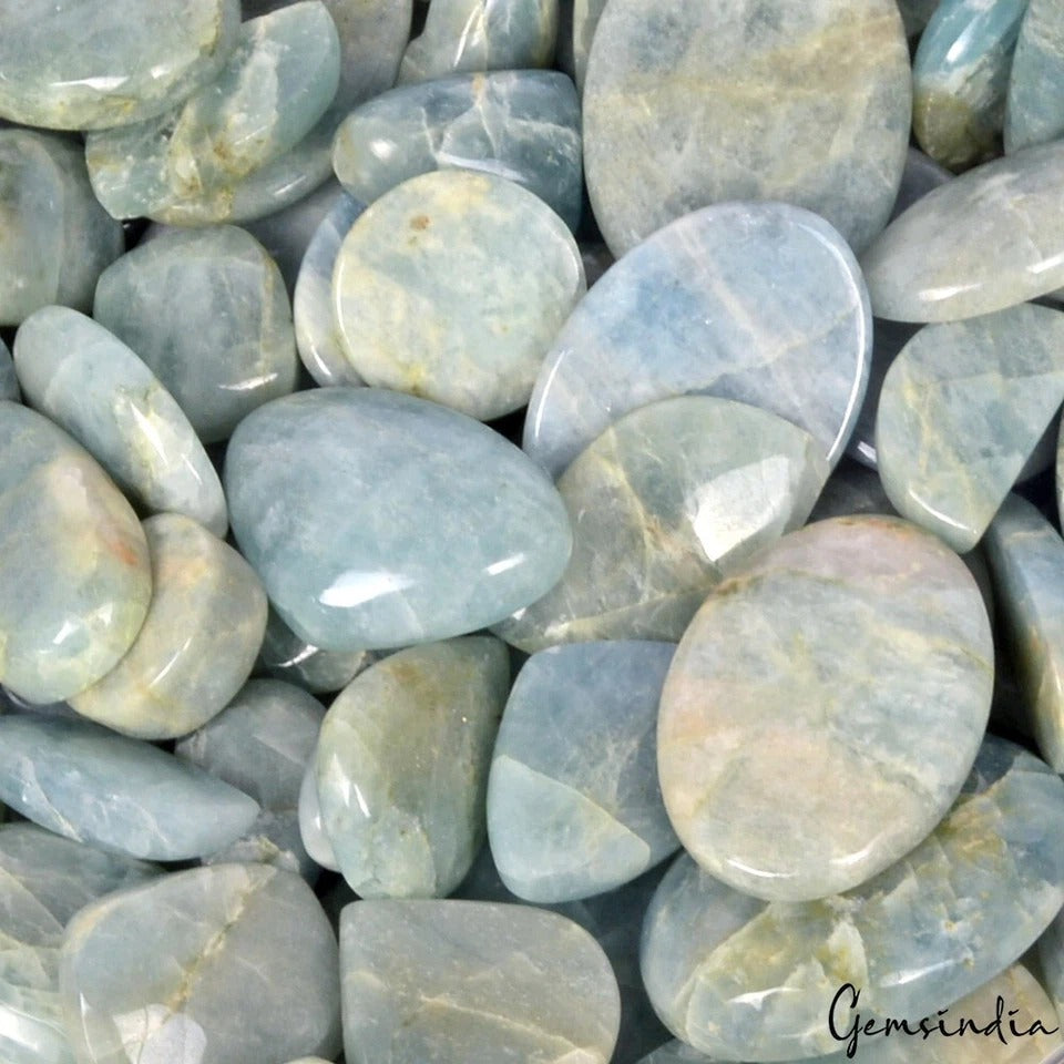 Aquamarine Lot, Cabochon, Untreated, Blue — 105 Pieces, 14mm to 48mm, 5000 Ct (1 Kg), Brazil