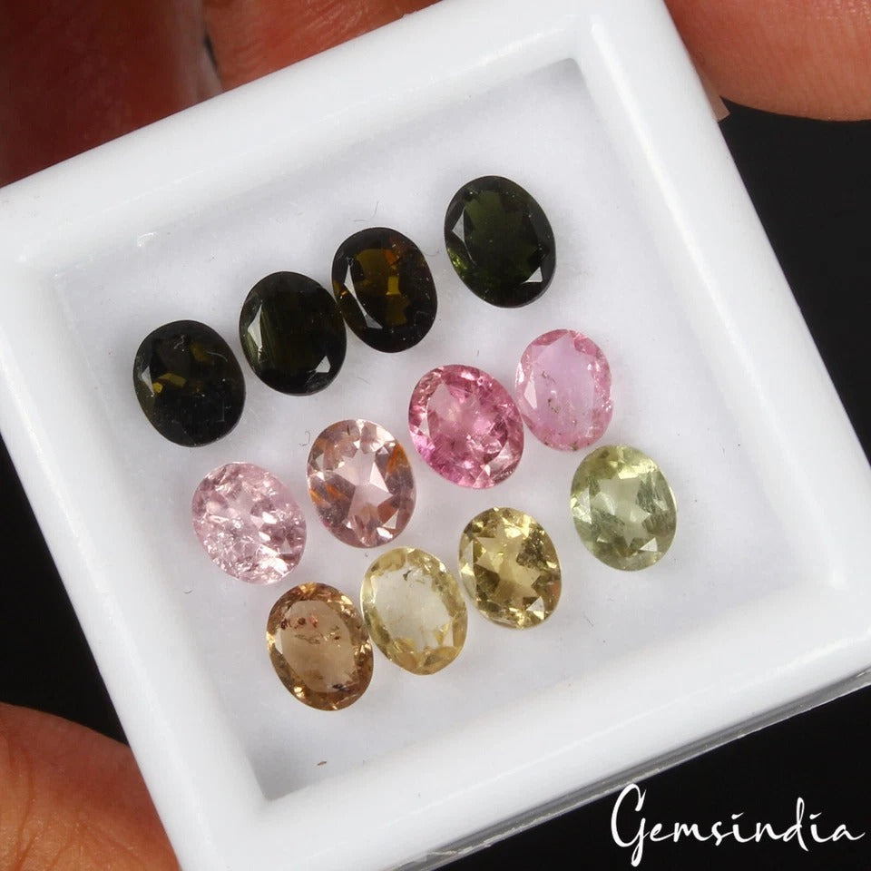 12 Pcs Natural Tourmaline 6mmx4mm Oval Cut Multi Color Loose Gemstones 3.80 Cts