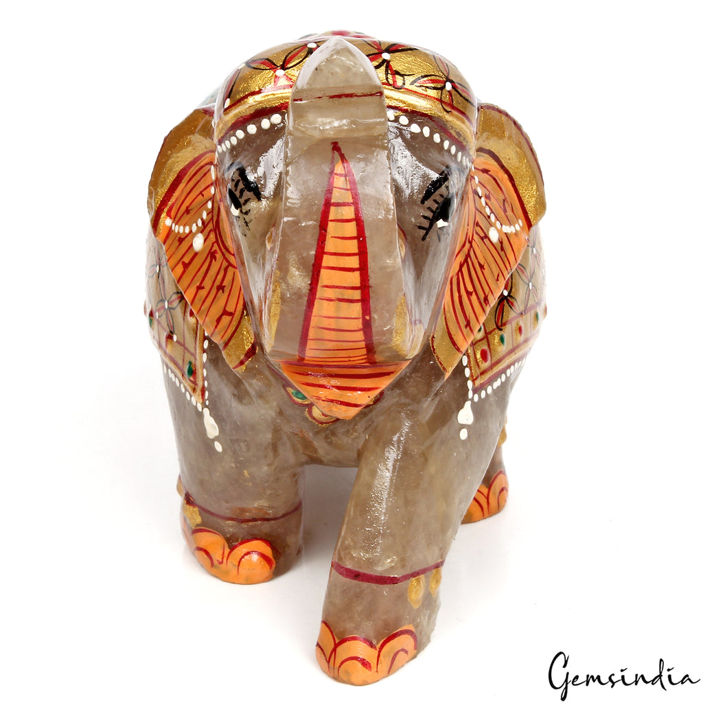 Aventurine Elephant Figurine, Gold — 116x73x58mm, 2550 Ct, India