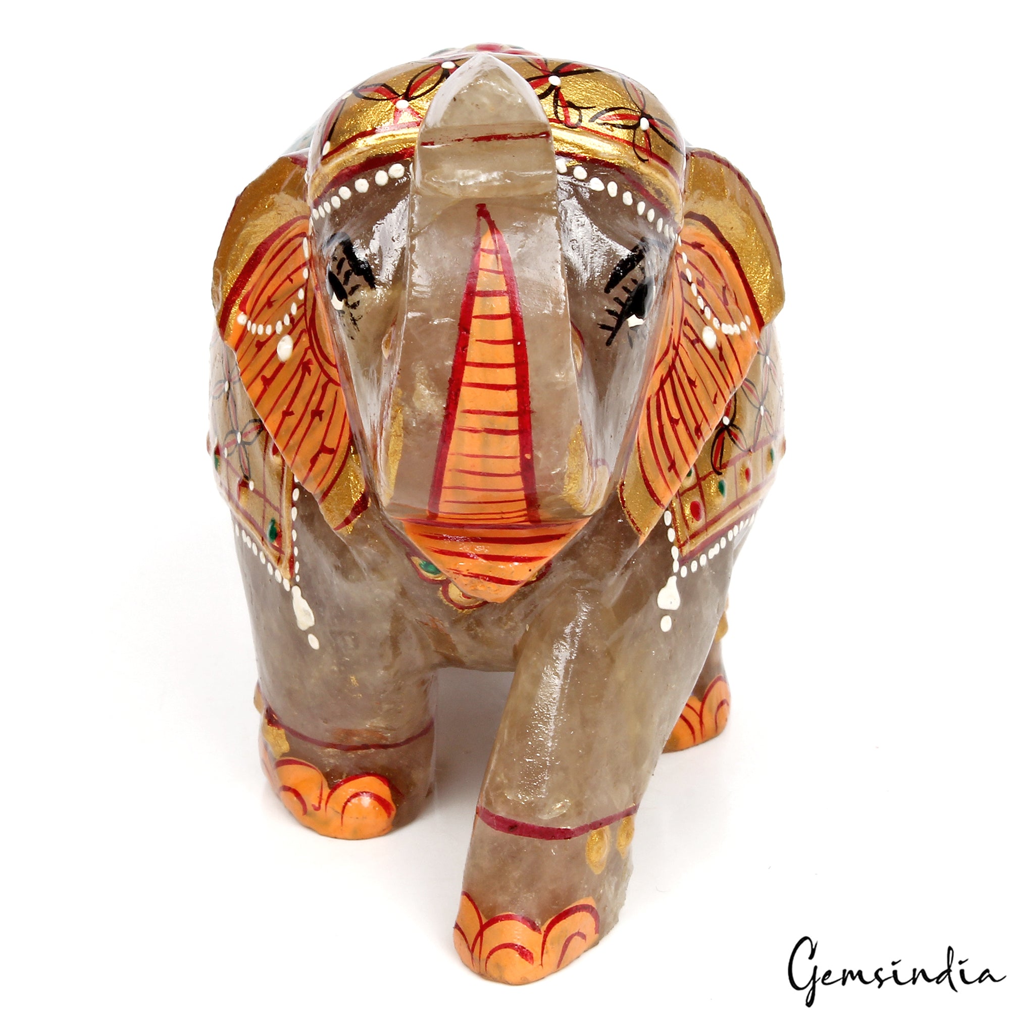 Aventurine Elephant Figurine, Gold — 116x73x58mm, 2550 Ct, India