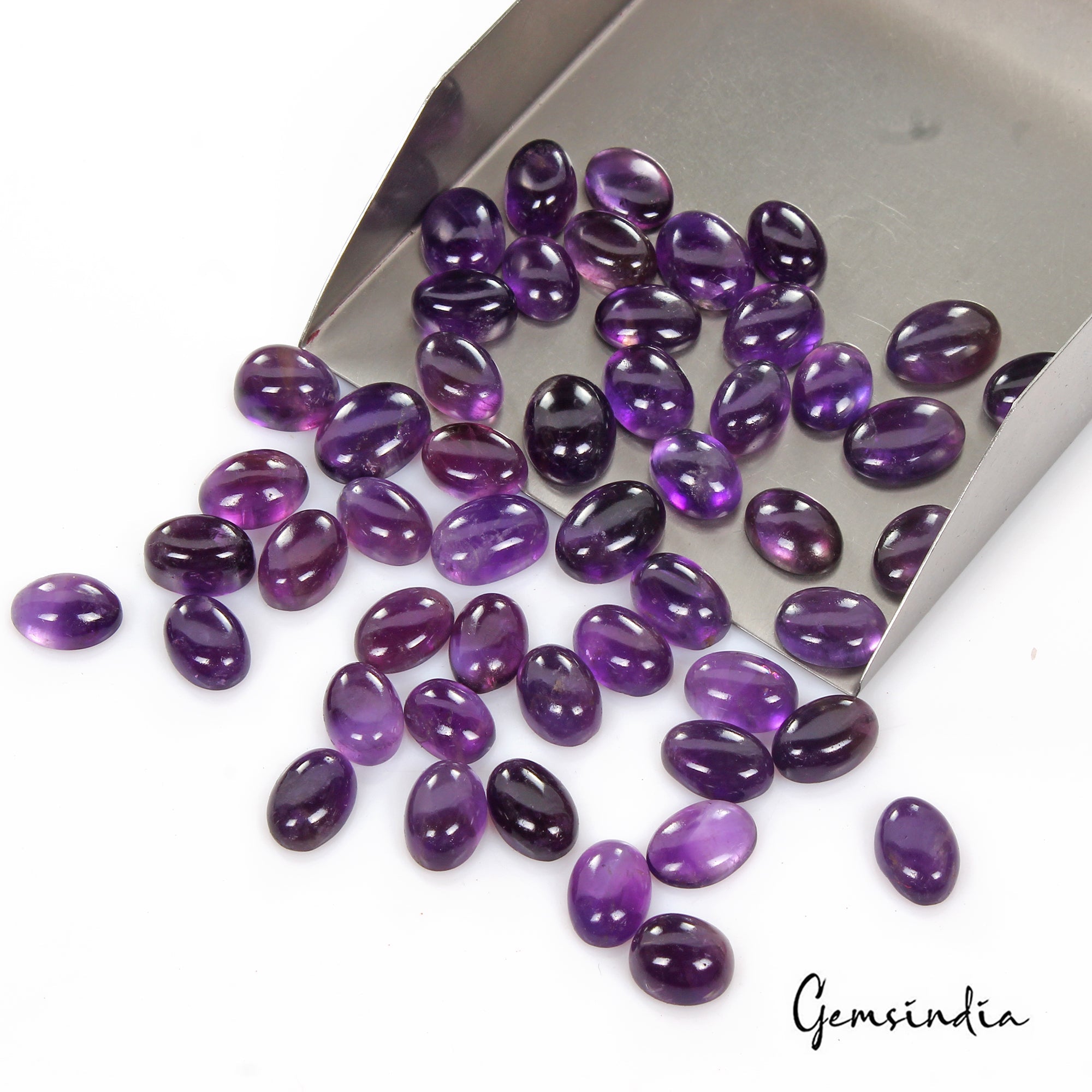 310 Cts/50 Pcs Natural Untreated Purple Amethyst Oval Cab Loose Gems For Jewelry