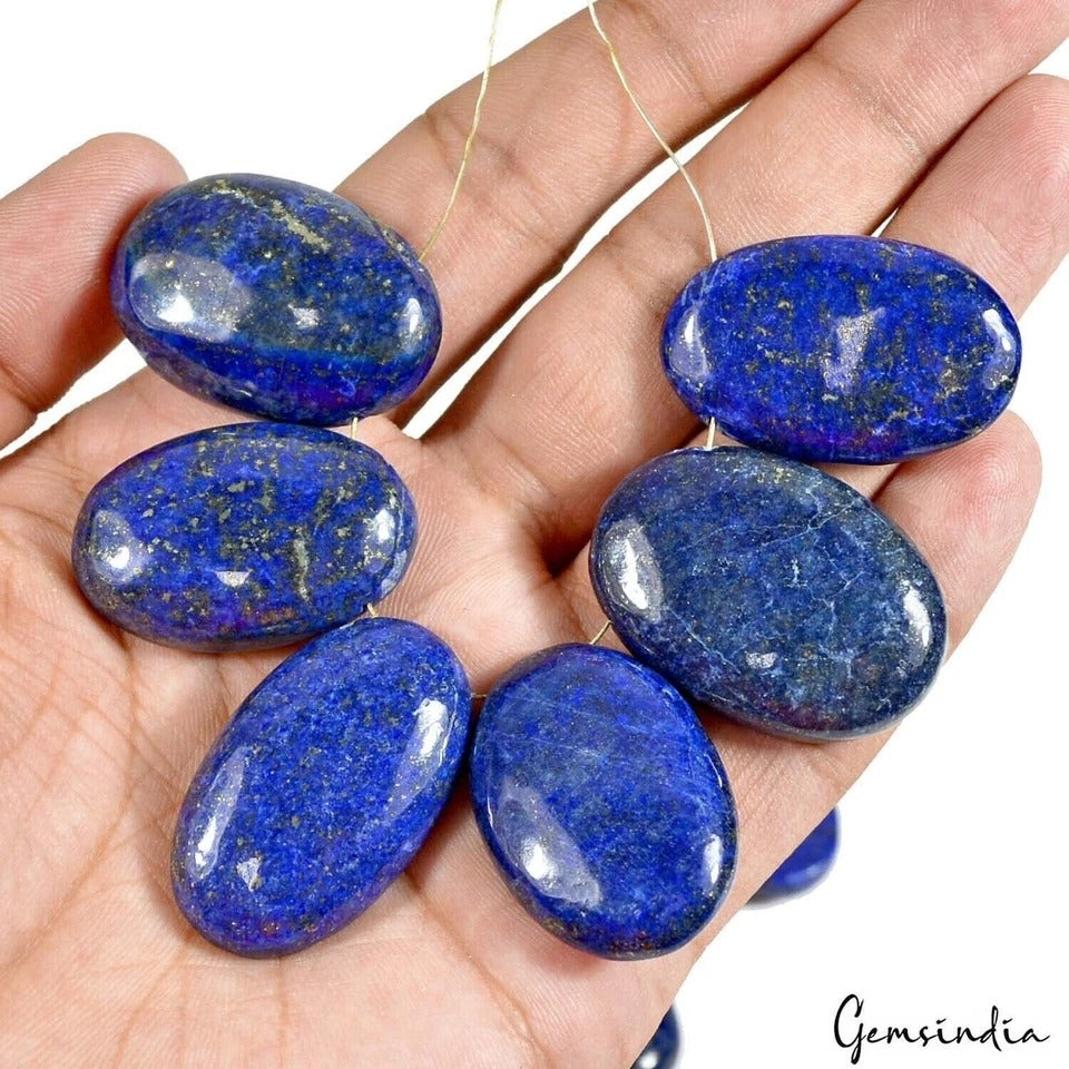 530 Cts/10 Pcs Natural Blue Lapis Lazuli Oval Cab Drilled Briolette/Beads Gems