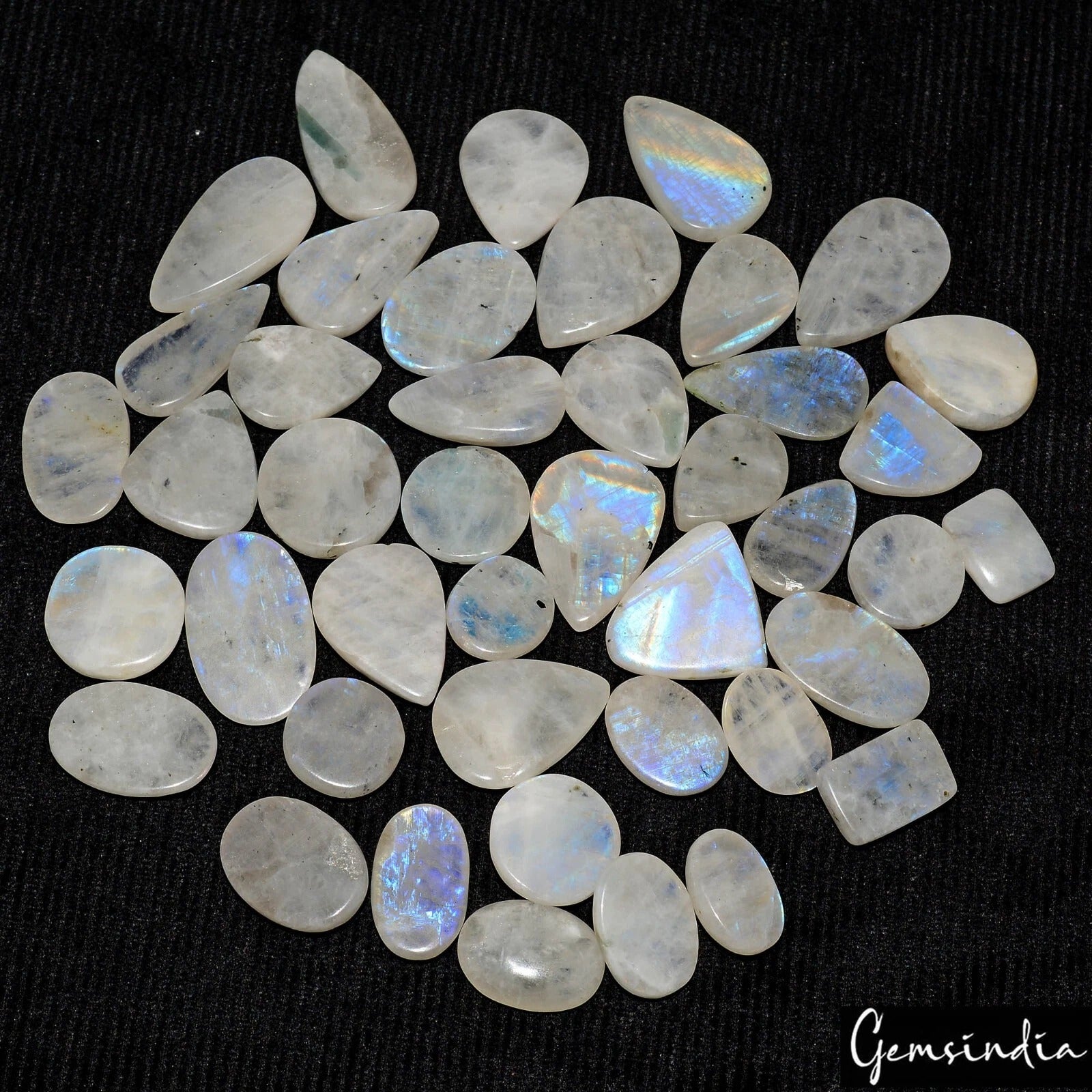 770 Cts/38 Pcs Natural Untreated Blue Shine Moonstone Mix Cab Wholesale Gems Lot