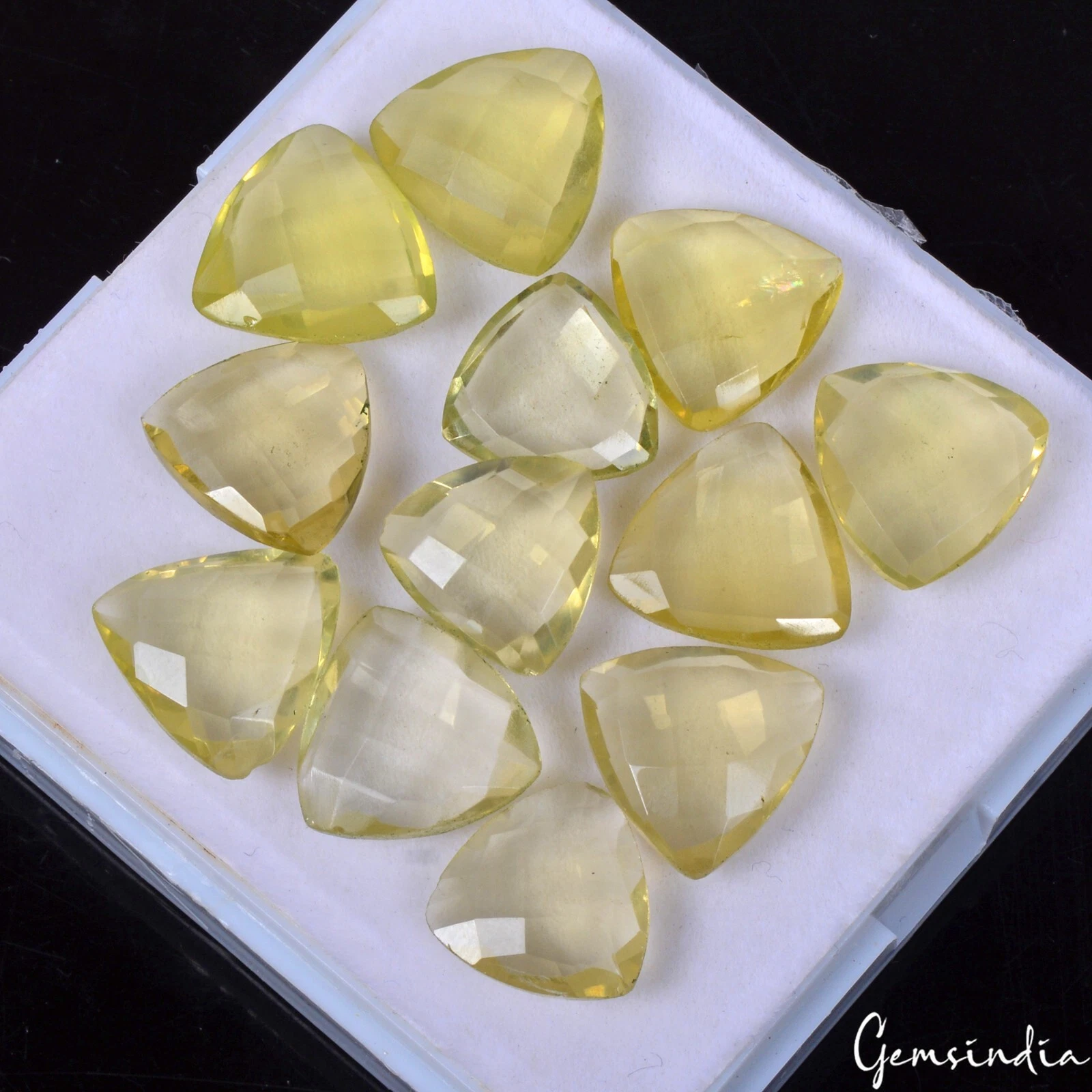 Natural Lemon Quartz Citrine - 12 Pc Lot- Trillion Cut Faceted Yellow Gemstones