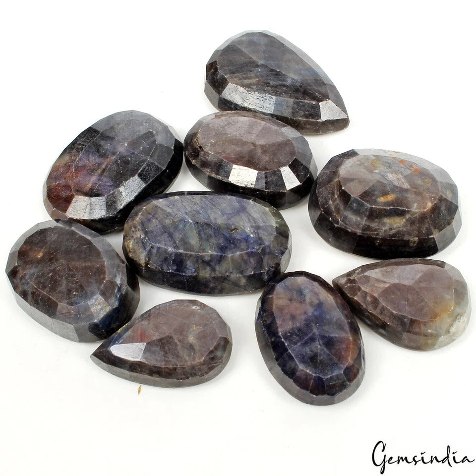 Blue Sapphire Lot, Loose Gemstone, Untreated, Black — 9 Pieces, 32mm to 41mm, 1340 Ct, Madagascar