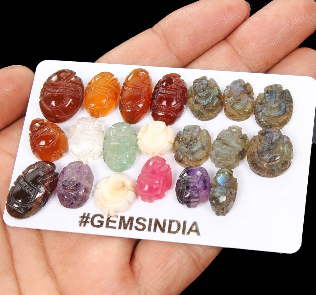 124 Ct/20 Pcs Multi Color Hand Carved Mini Ganesha Mix Gems Lot For Ring/Pendant