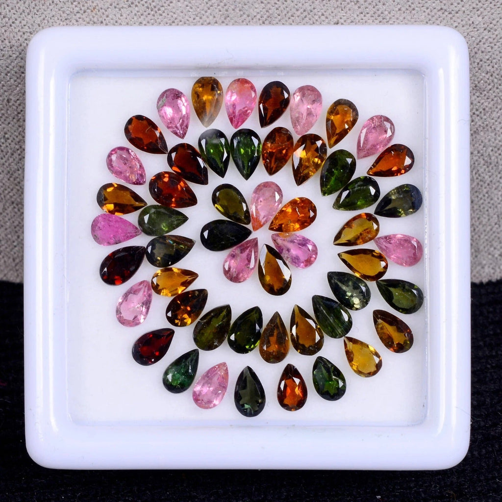 12.40 Ct/52 Pcs Natural Untreated Multi Color Tourmaline Pear Calibrated Gem Lot