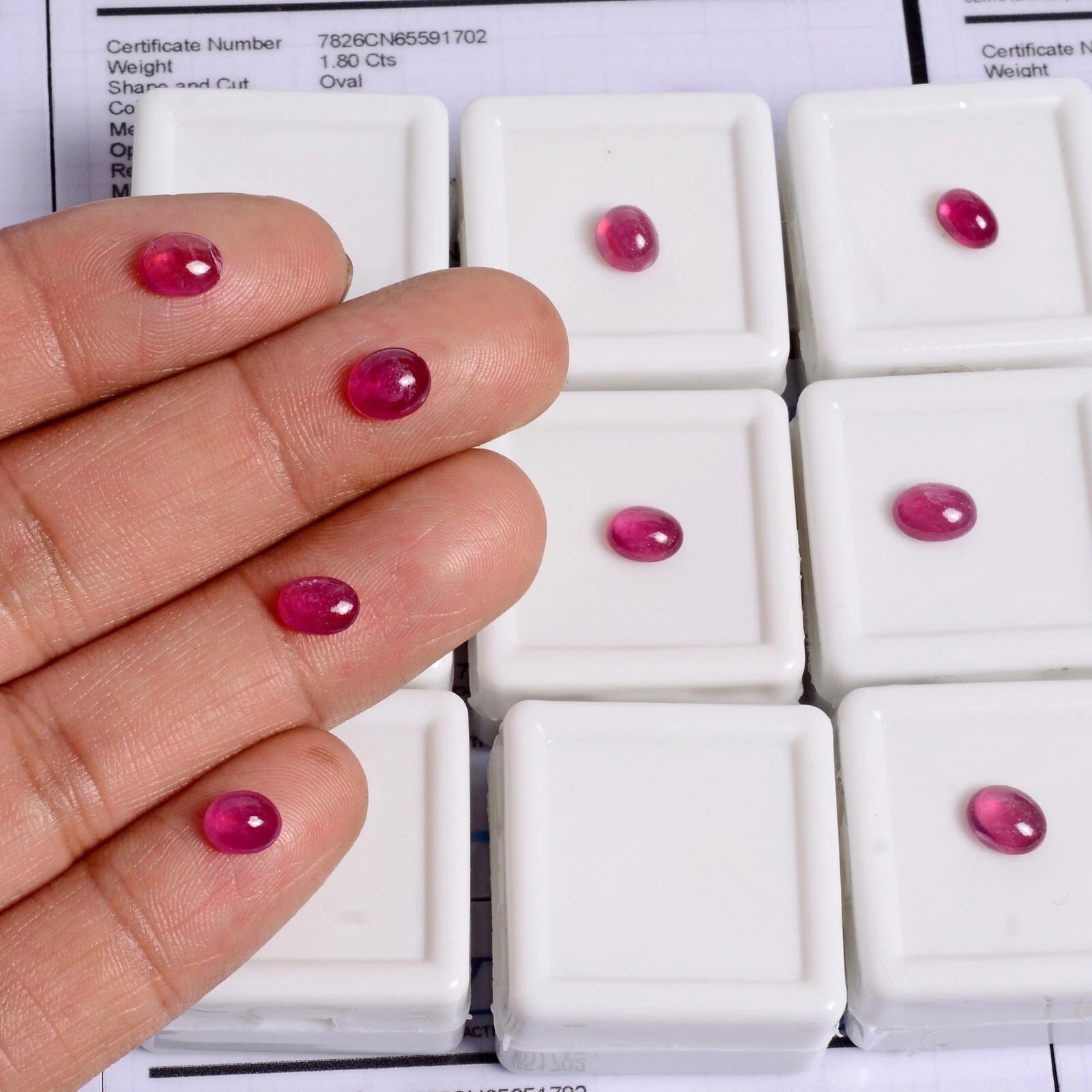 Ruby Lot, Cabochon, Heated, Red — 9 Pieces, 6mm to 7mm, 12.75 Ct, Mozambique