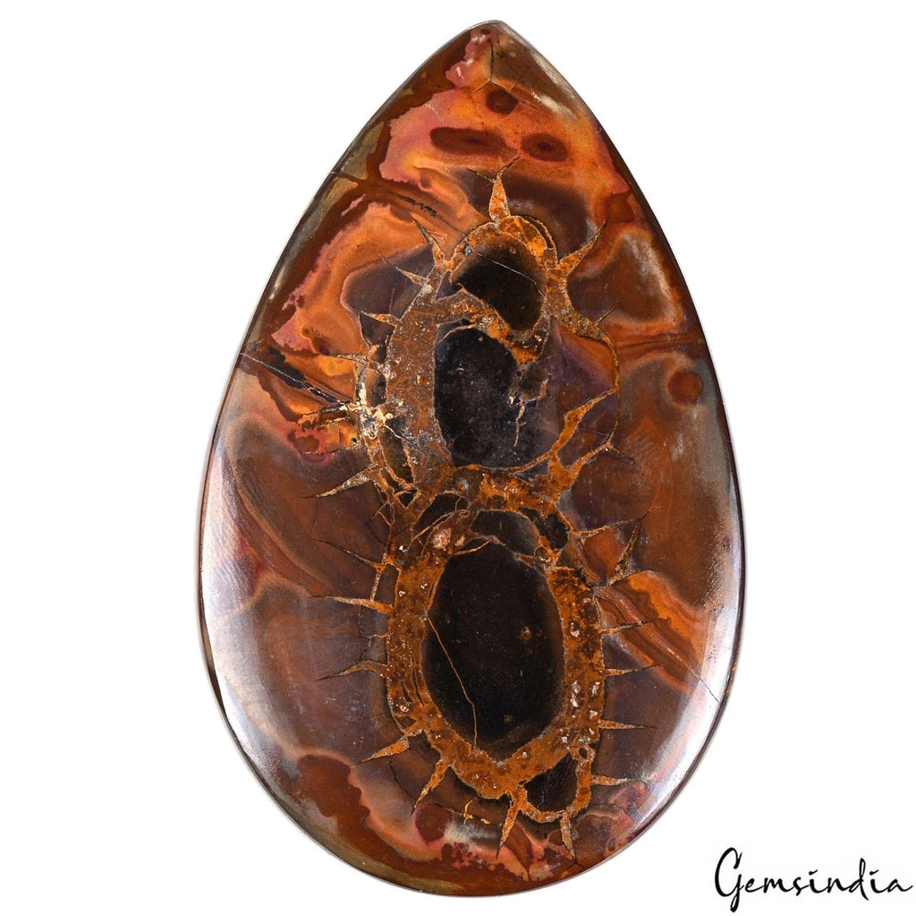 Untreated 173.80 Cts Natural Artistic Spider Web Pattern Septarian Pear Cab Gem