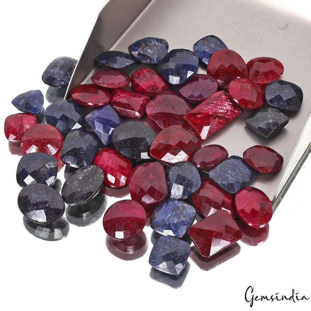 470 Cts/41 Pcs Natural Red Ruby Blue Sapphire Mixed Checker Cut Gems For Jewelry