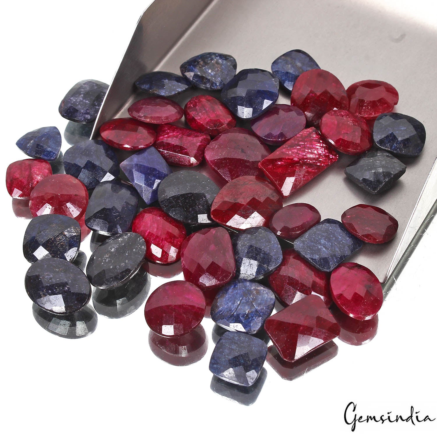 470 Cts/41 Pcs Natural Red Ruby Blue Sapphire Mixed Checker Cut Gems For Jewelry