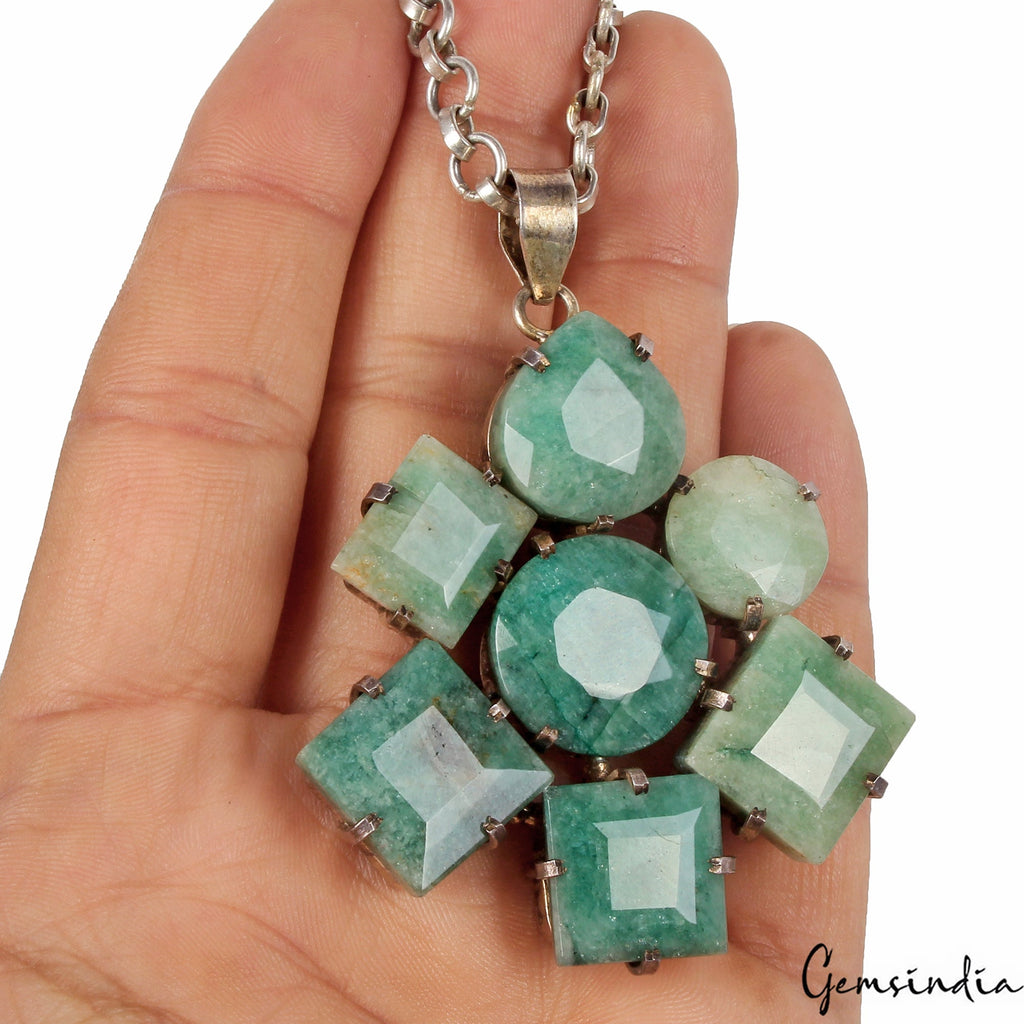 40.92 Certified Natural Green Emerald Handmade 925 Sterling Silver Huge Pendant