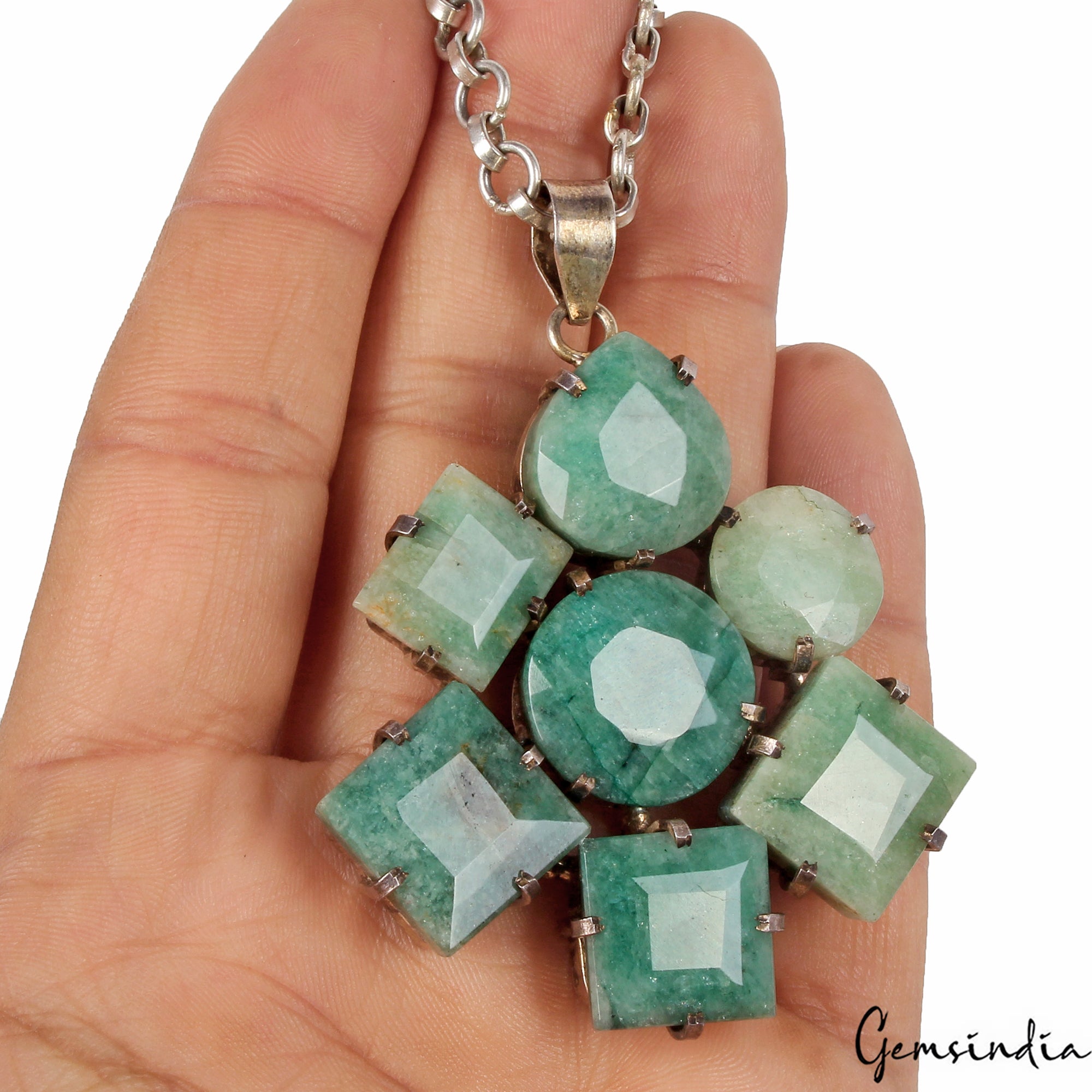 40.92 Certified Natural Green Emerald Handmade 925 Sterling Silver Huge Pendant