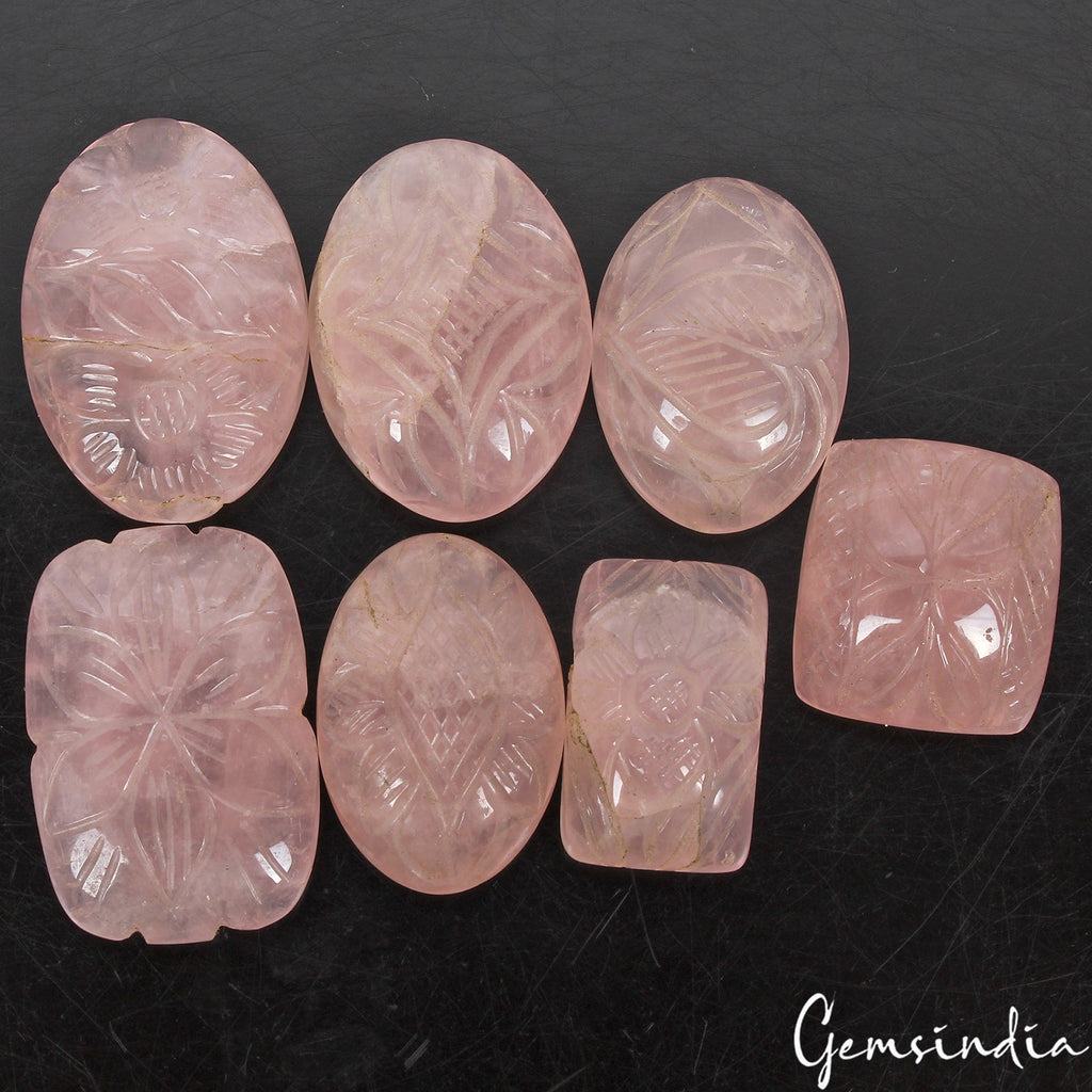 480 Ct Natural Beautiful Pink Rose Quartz Mix Shape Hand Carving Loose Gemstones