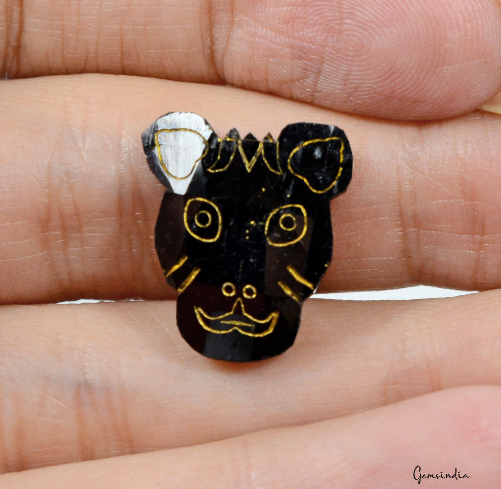 13.00cts Rare Tiger Face Cut Carving Jet Black Natural Earth Mined Loose Diamond