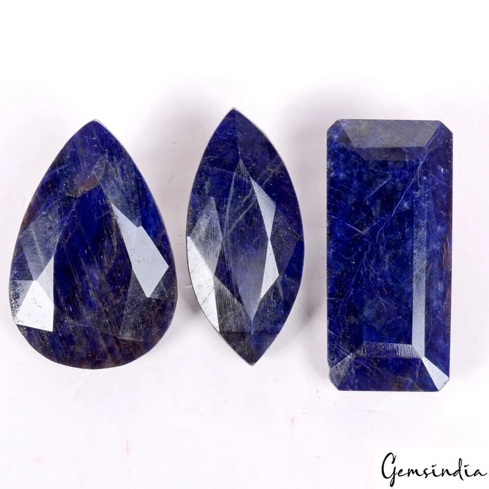 930 Cts/3 Pcs Natural African Blue Sapphire Mix Faceted Cut Loose Wholesale Gems