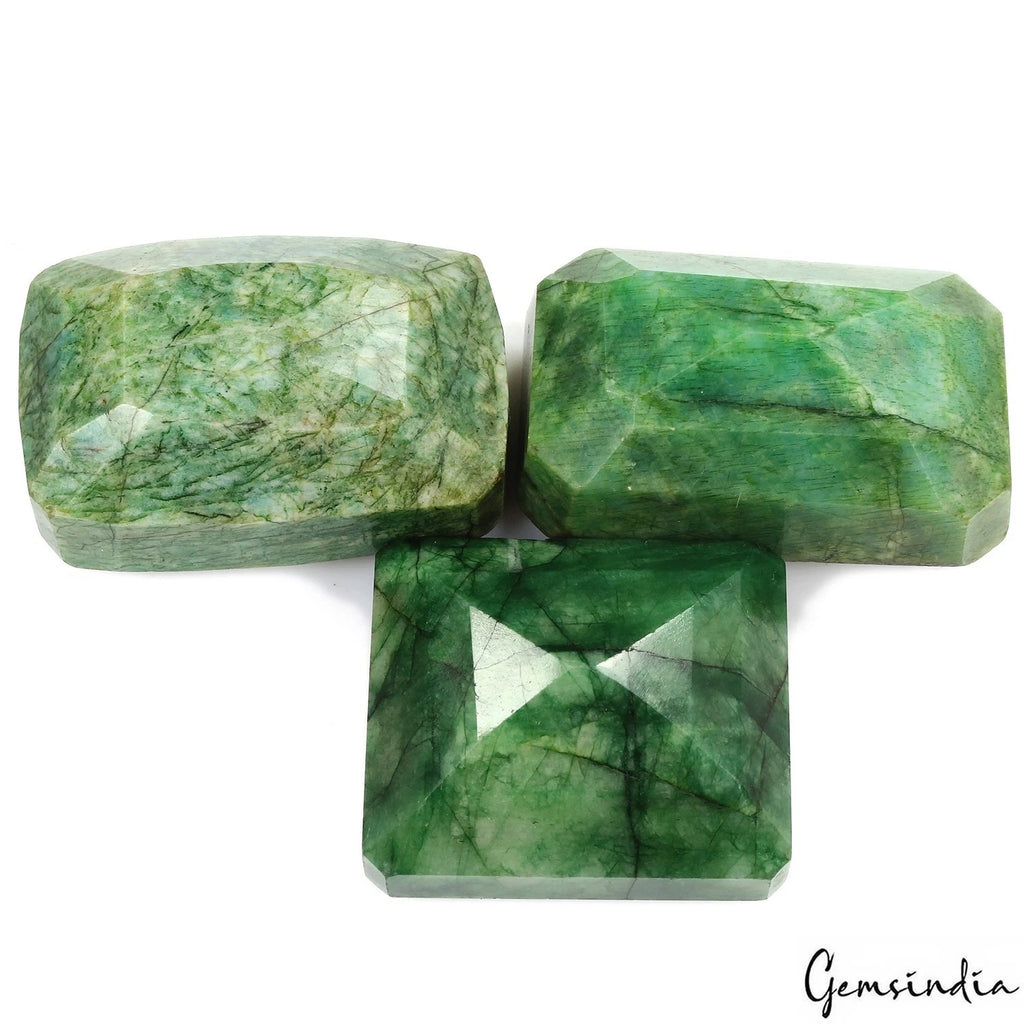 Brazilian Emerald Lot, Loose Gemstone, Color Enhanced, Green — 3 Pieces, 40mm to 44mm, 890 Ct, Brazil