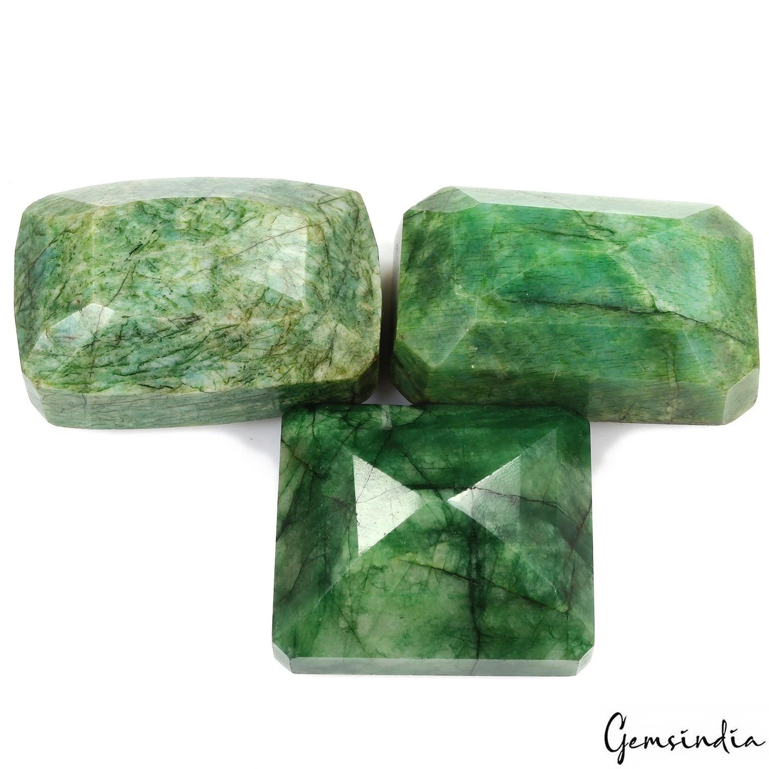 Brazilian Emerald Lot, Loose Gemstone, Color Enhanced, Green — 3 Pieces, 40mm to 44mm, 890 Ct, Brazil