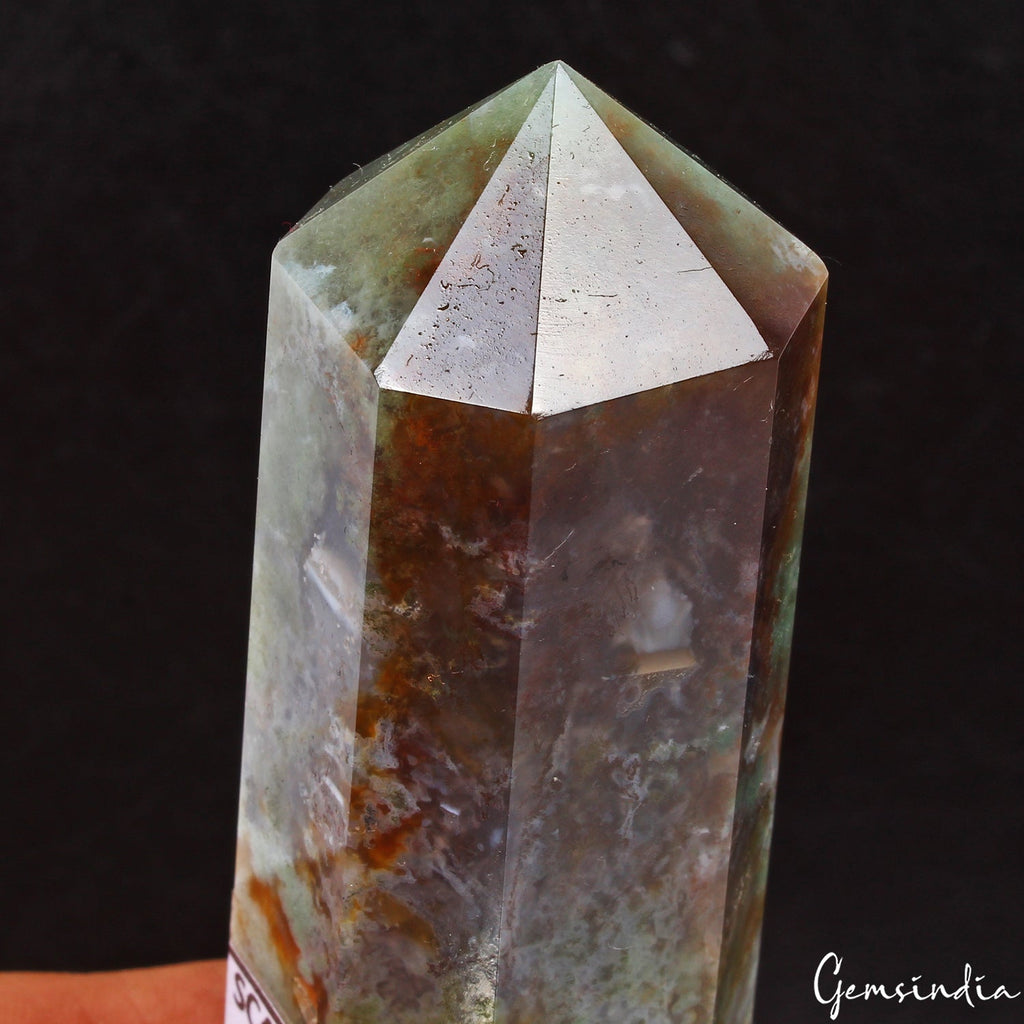 1100 Ct Natural Untreated Moss Agate Healing Crystal Obelisk Wand Point Tower