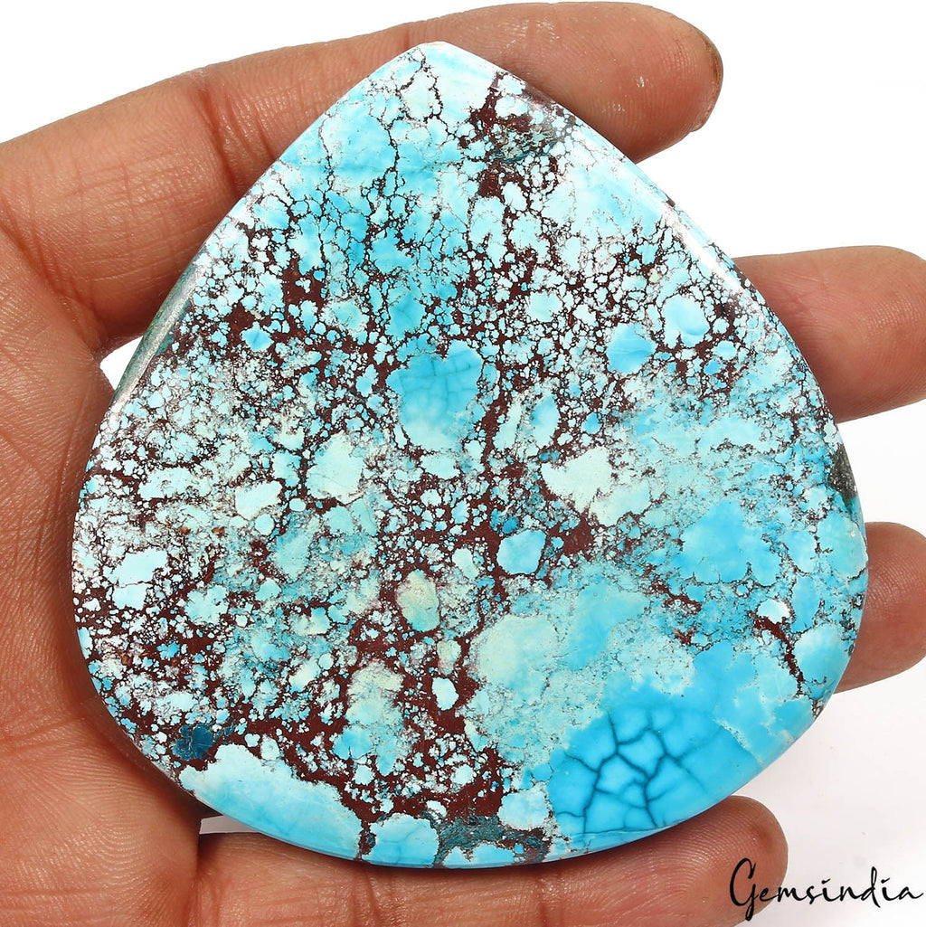 490 Ct Natural Blue Spiderweb USA Arizona Turquoise Pear Cab Loose Huge Gemstone