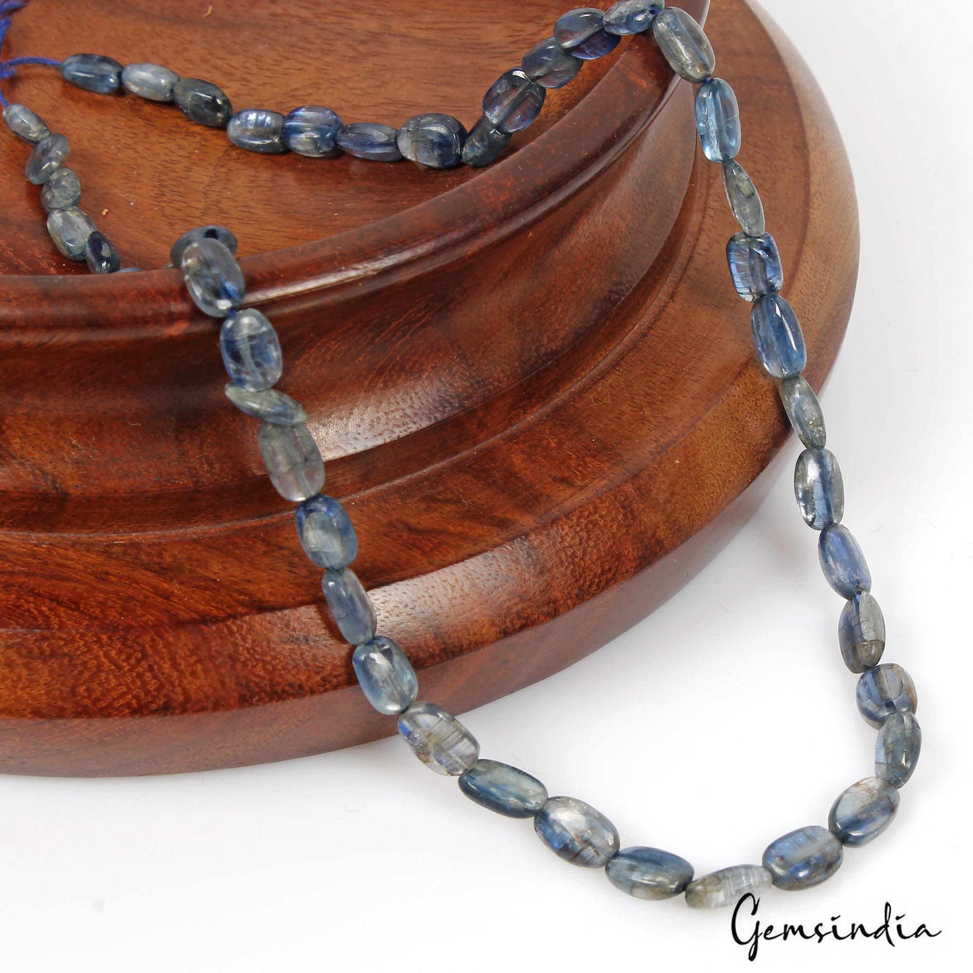 61.80 Ct Natural Untreated Iolite Oval Center Drilled Handmade Beaded Strand 13"