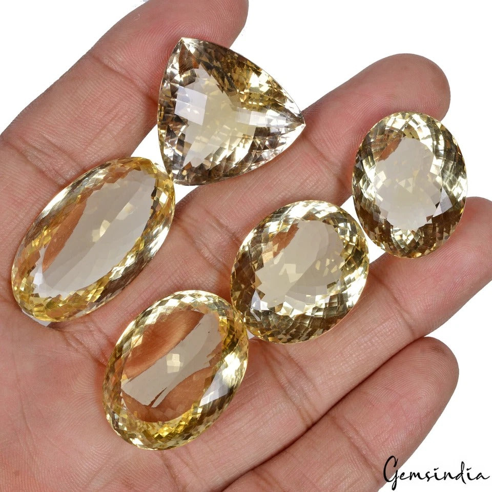 250.90 Ct Natural Flawless Citrine Mix Cut Loose Faceted 25-34mm Gemstones~5 Pcs
