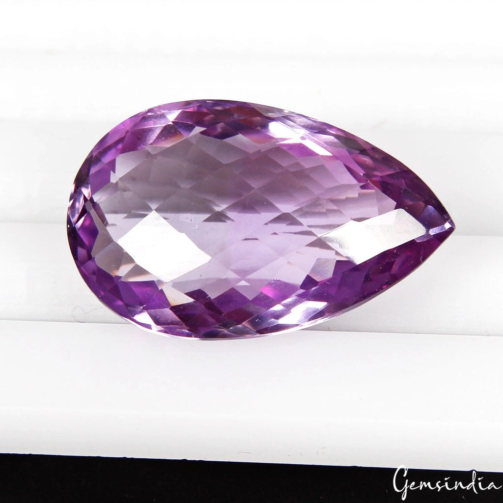 27.60 Ct Natural Untreated Purple Amethyst Pear Checker Cut Gemstone For Jewelry