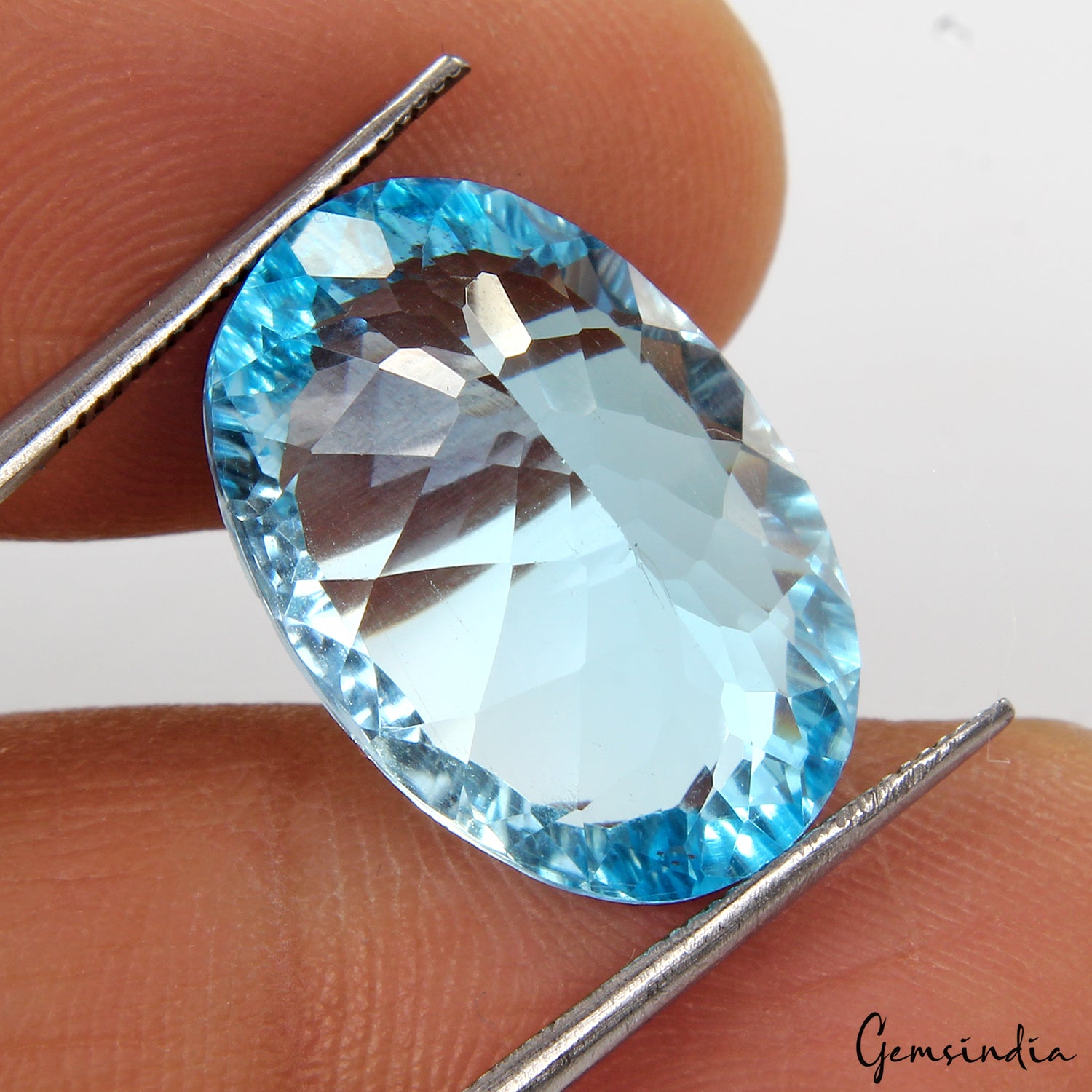 Blue Topaz Loose Gemstone, Oval Concave Cut, Heated — 19x13x8 mm, 17.40 Ct, Brazil