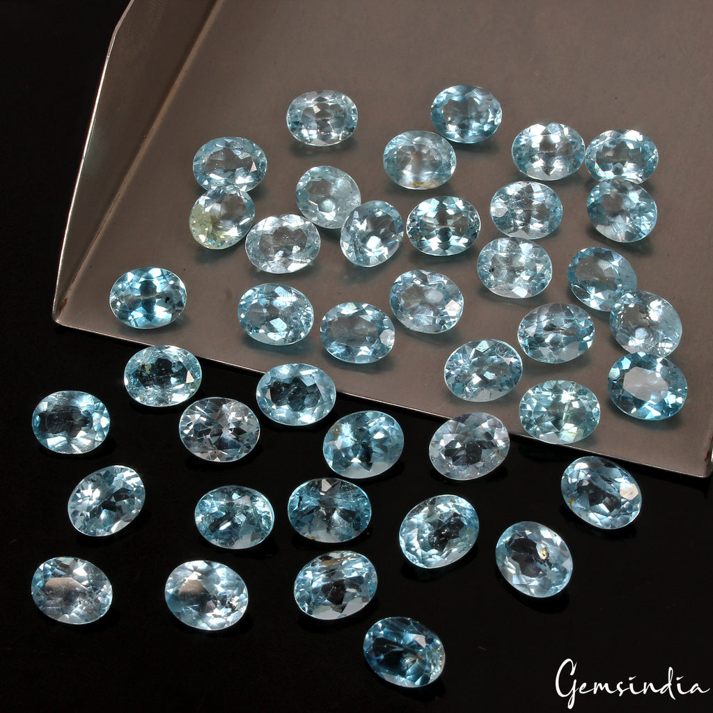 Blue Topaz Lot, Loose Gemstone, Oval Cut, Untreated — 40 Pieces, 09mm to 10mm, 121.80 Ct, Brazil