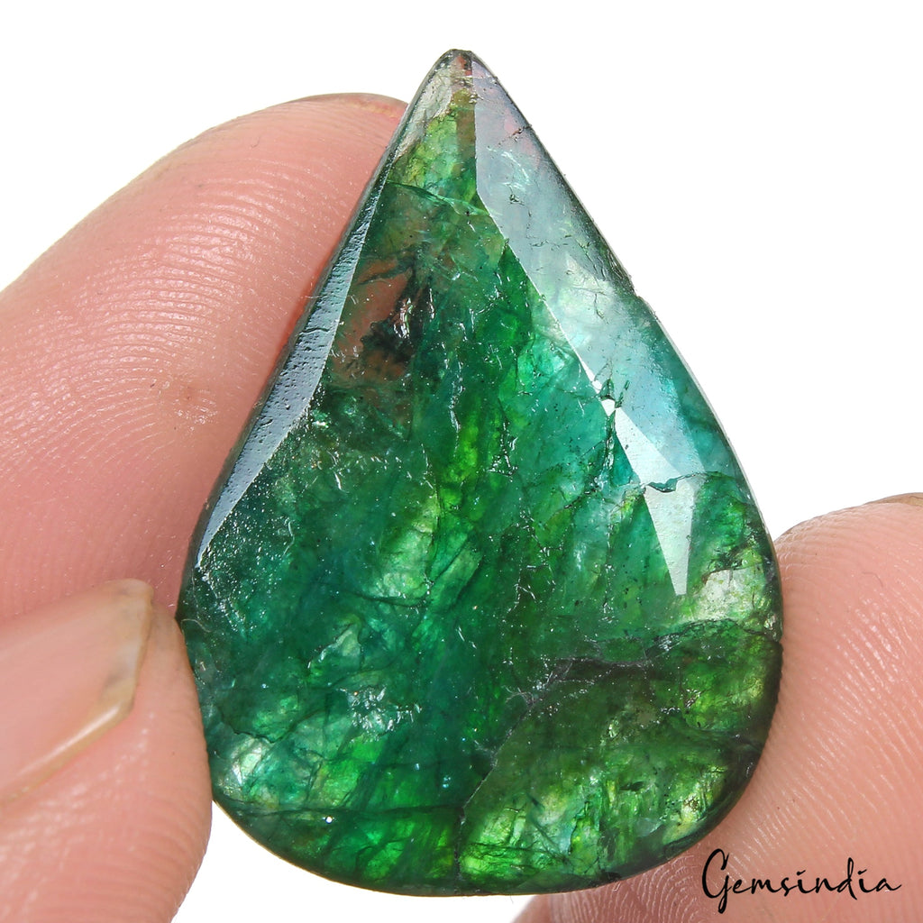34.50 Ct Natural Zambian Emerald Pear Cut Faceted Pendant Size Certified Gems