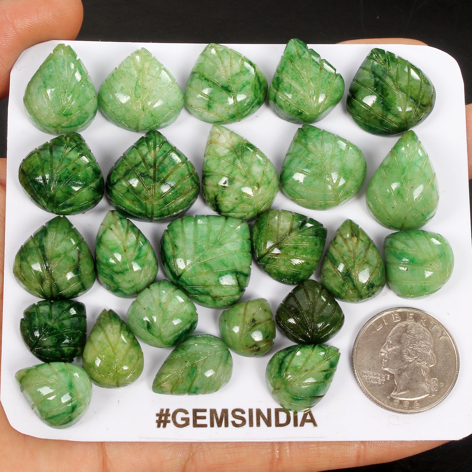 480 Ct/24 Pcs Natural Carving Green Emerald Pear, Ring Size Loose Gemstones Lot