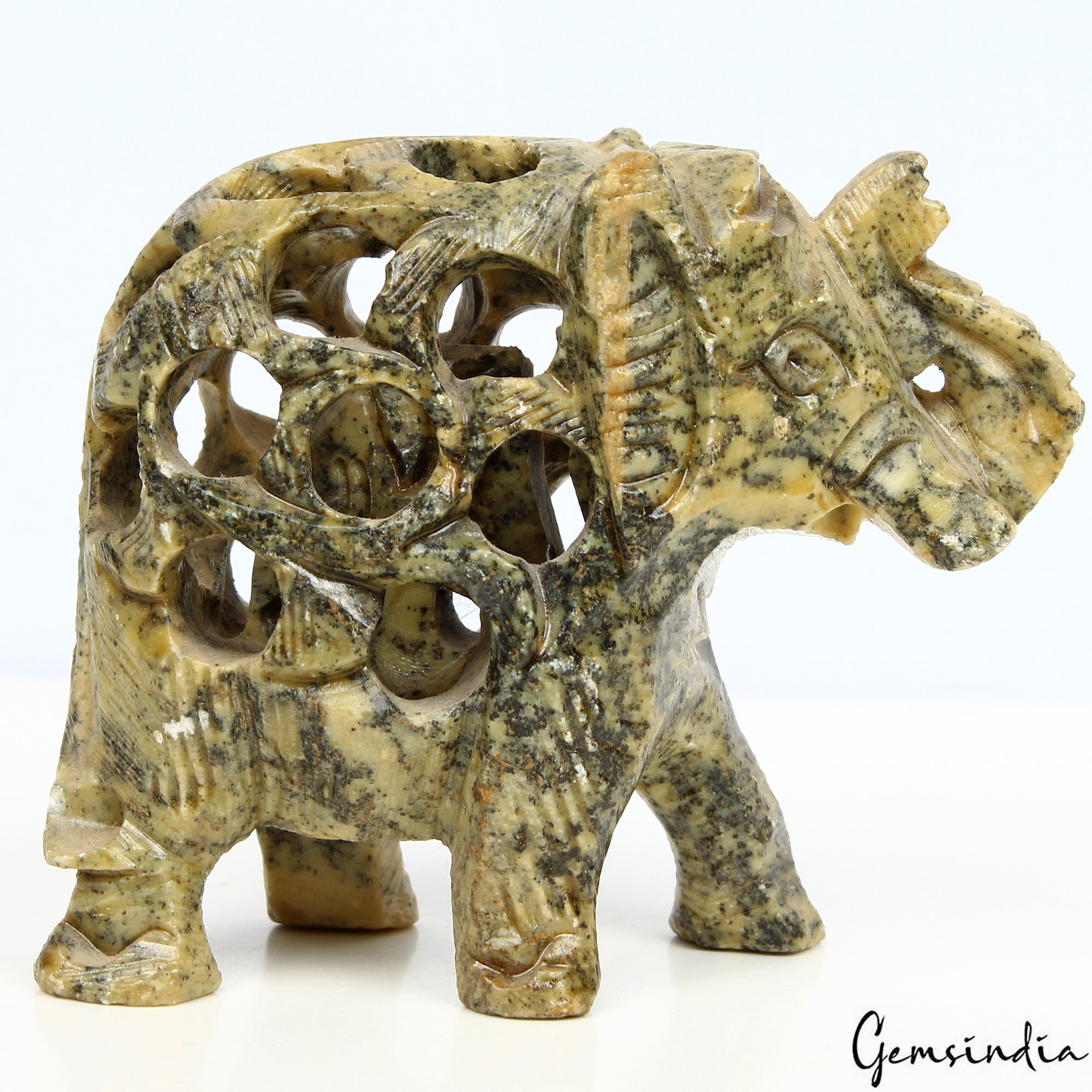 680 Carat Soapstone Trunk Up Elephant Statue Animal~ Baby inside Tummy Sculpture