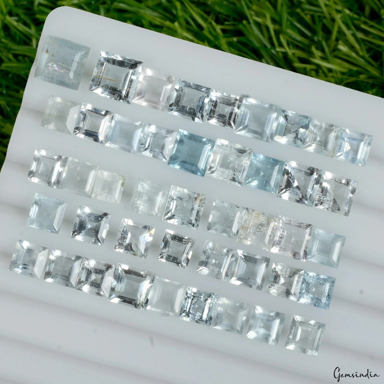 49.10 Cts Natural Santa Maria Blue Aquamarine Square Cut Loose Gemstones 5-8 mm