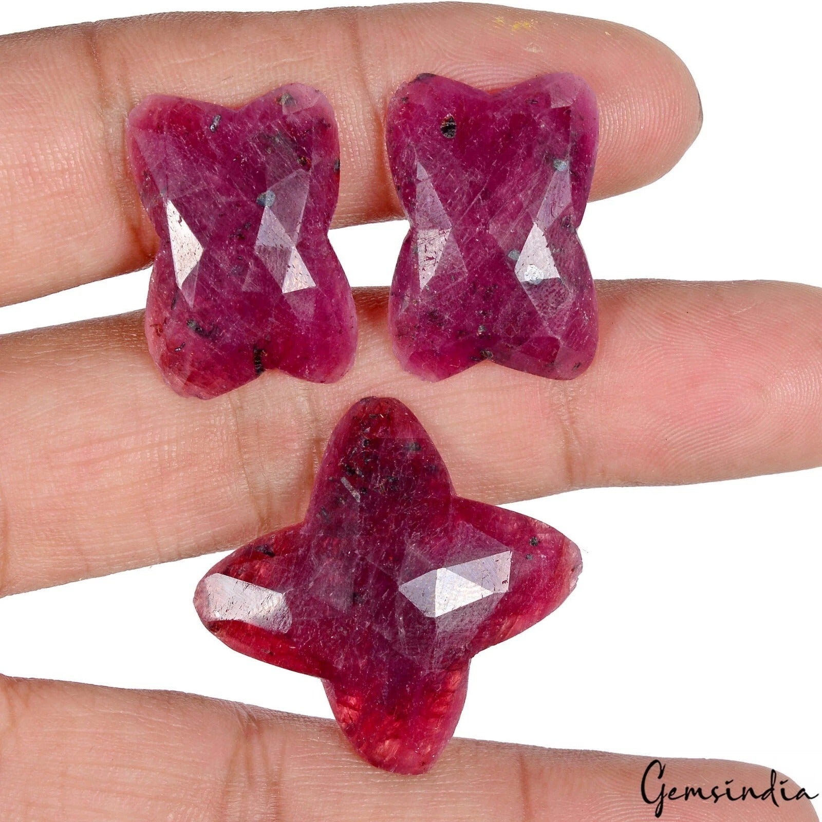 Ruby Lot, Loose Gemstone, Color Enhanced, Red — 3 Pieces, 24mm to 25mm, 85.60 Ct, Madagascar