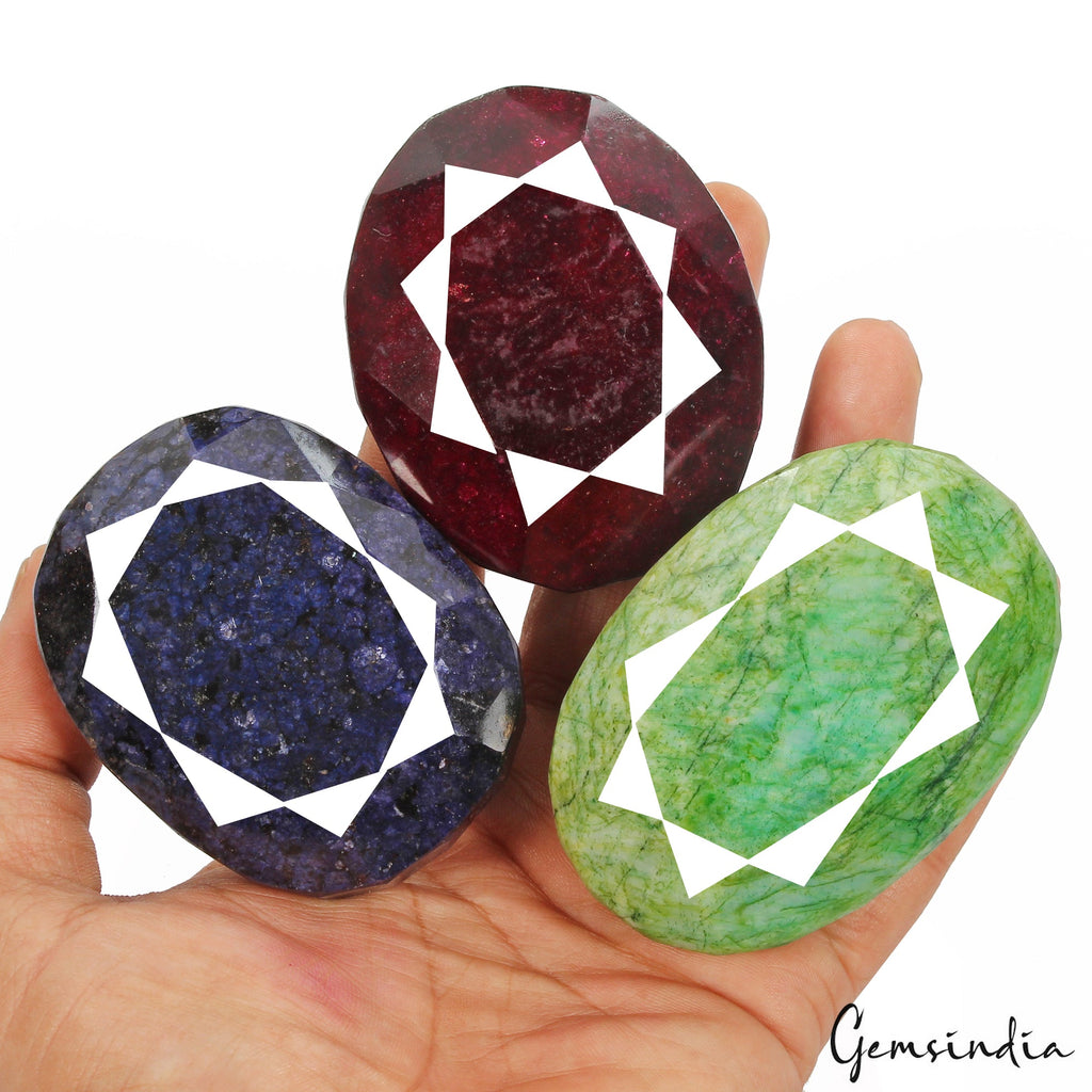 3880 Cts Natural Ruby, Sapphire & Emerald Oval Cut Loose Gemstones Lot 69-76mm