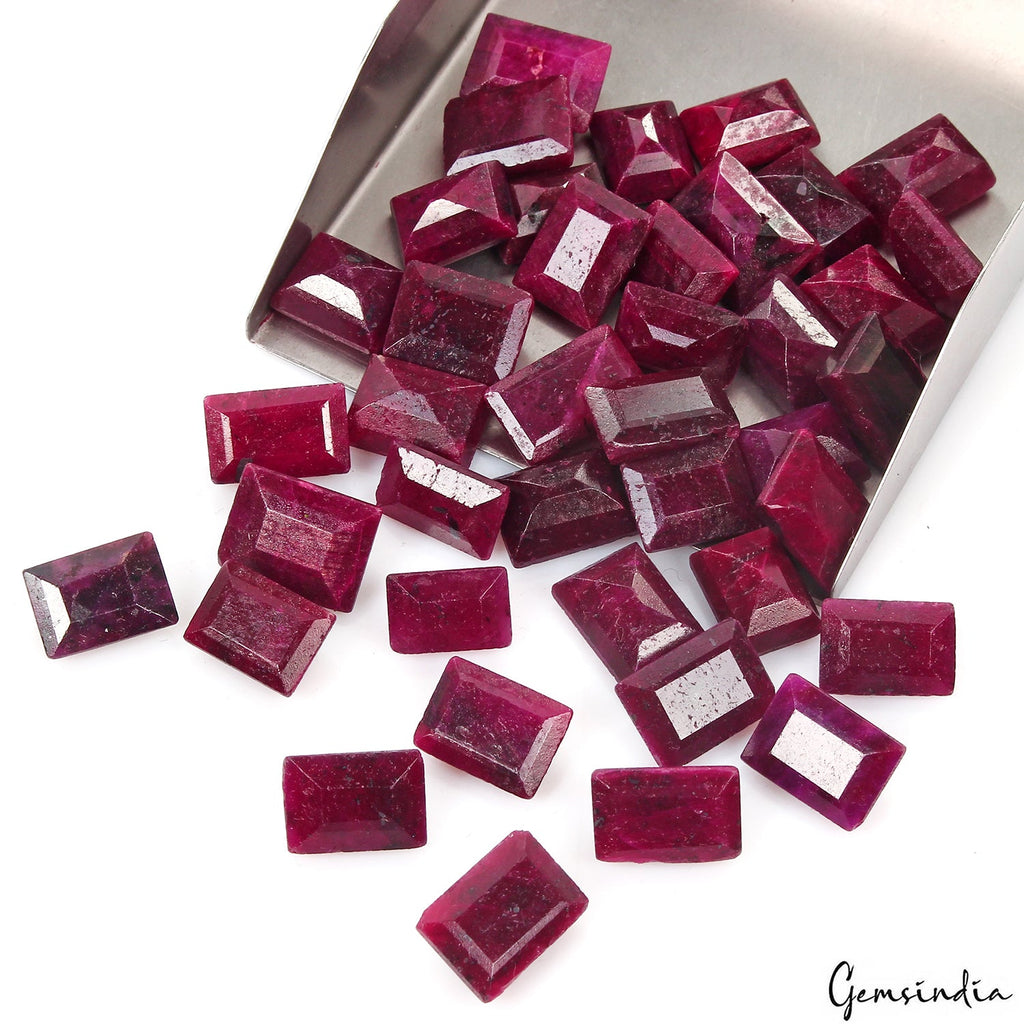 500 Ct Natural Red Ruby Rectangular Cut Faceted Loose Wholesale Gems Lot 40 Pcs