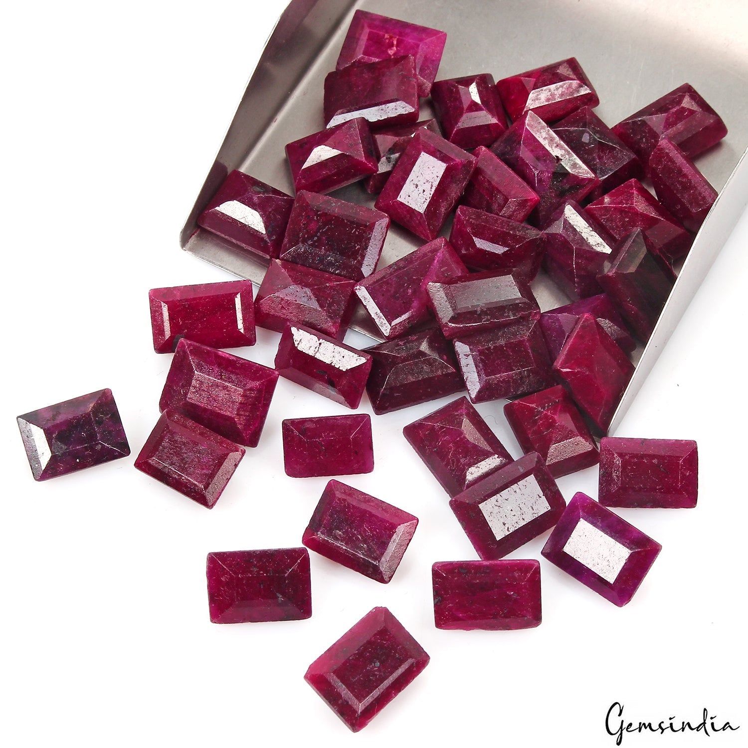 500 Ct Natural Red Ruby Rectangular Cut Faceted Loose Wholesale Gems Lot 40 Pcs