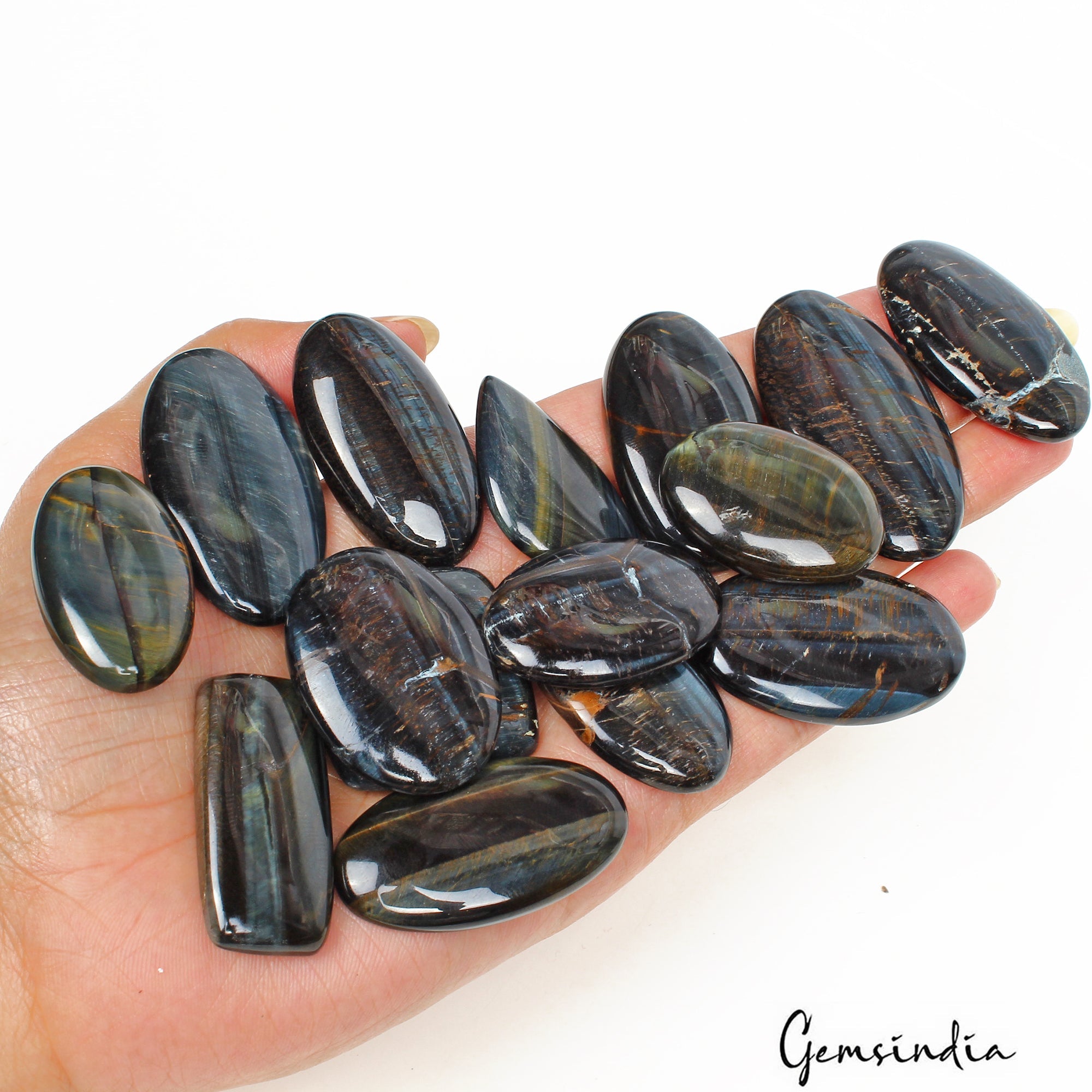 720 Ct/15 Pcs Natural Untreated Silky Tiger Eye Mix Cab Loose Wholesale Gems Lot