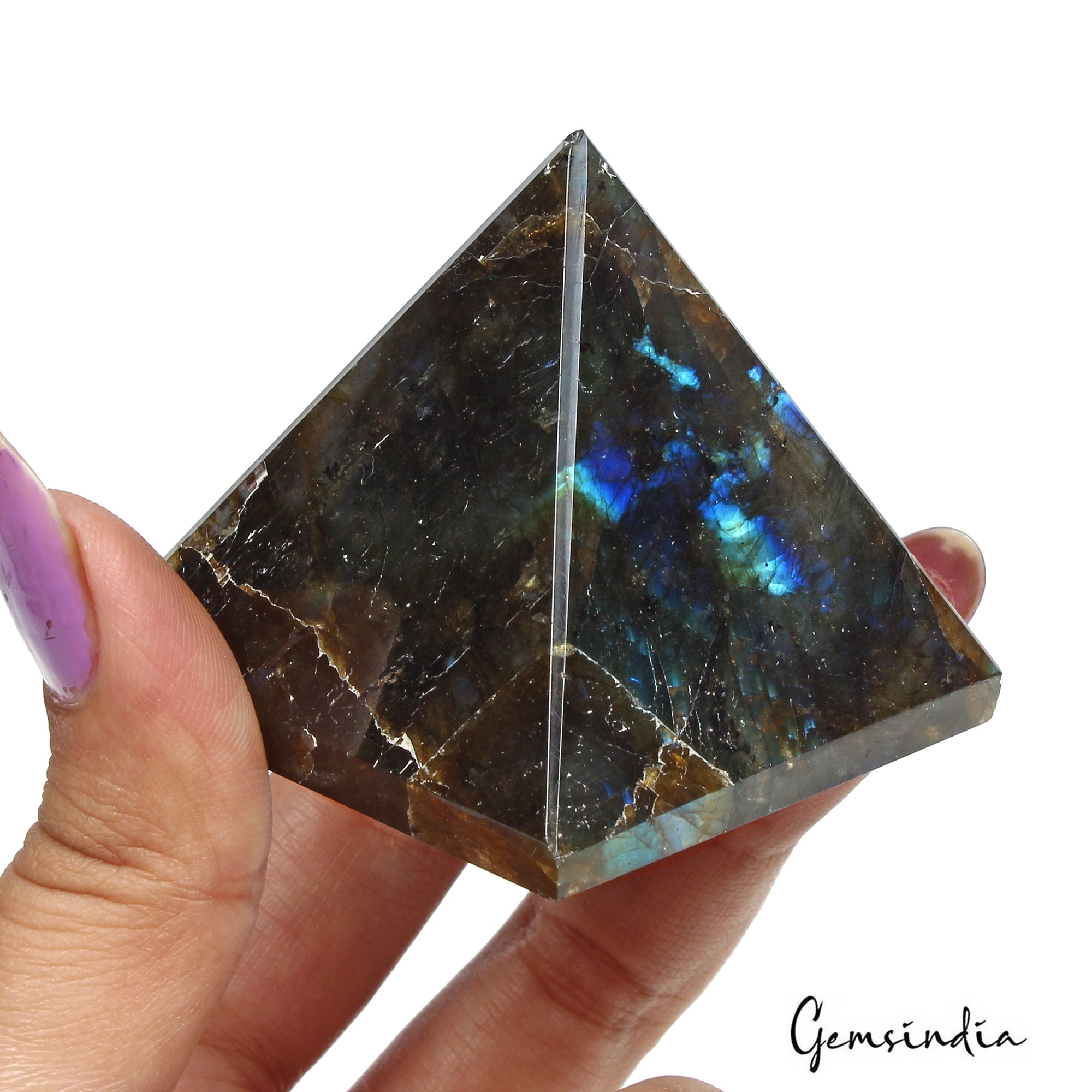 600 Ct Natural Untreated Labradorite Pyramid Positive Energy Healing Crystal Gem