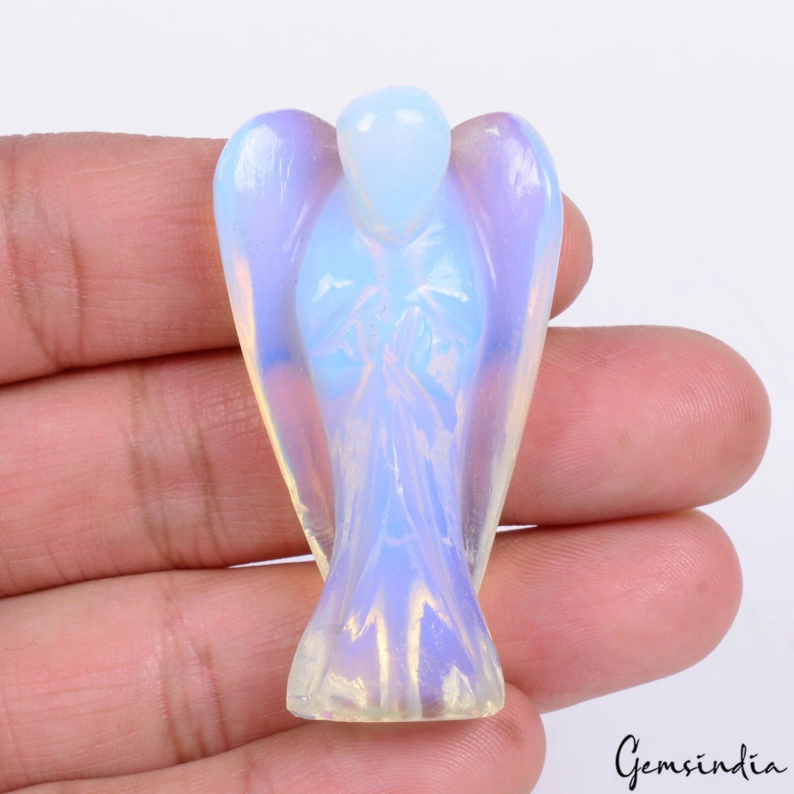 2" Hydro Opal Mini Angel Lab-Created Hand Carved Pocket Size Statue 114.10 Cts