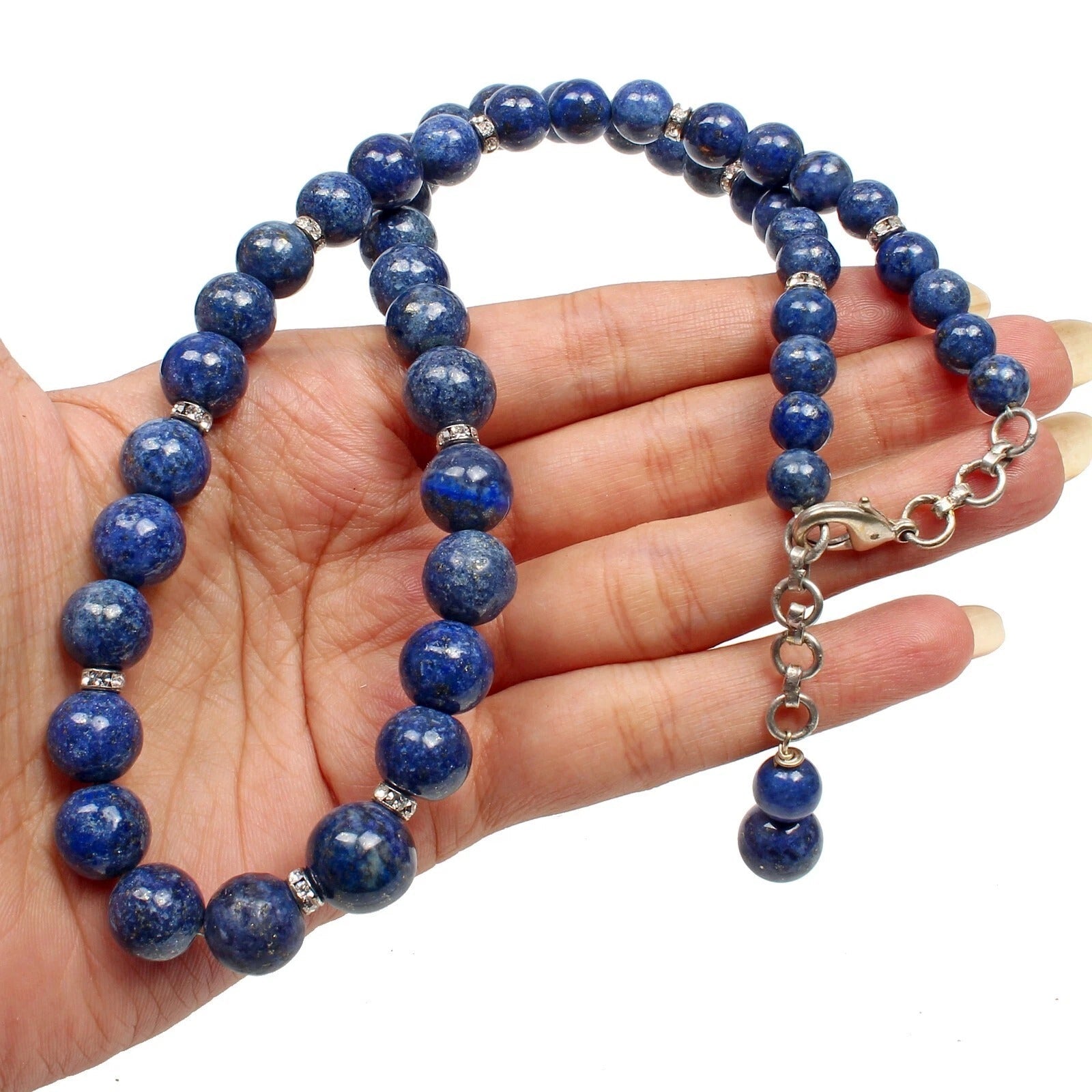 490Ct Natural Blue Lapis Lazuli Round Cab Beaded Handmade Single Strand Necklace