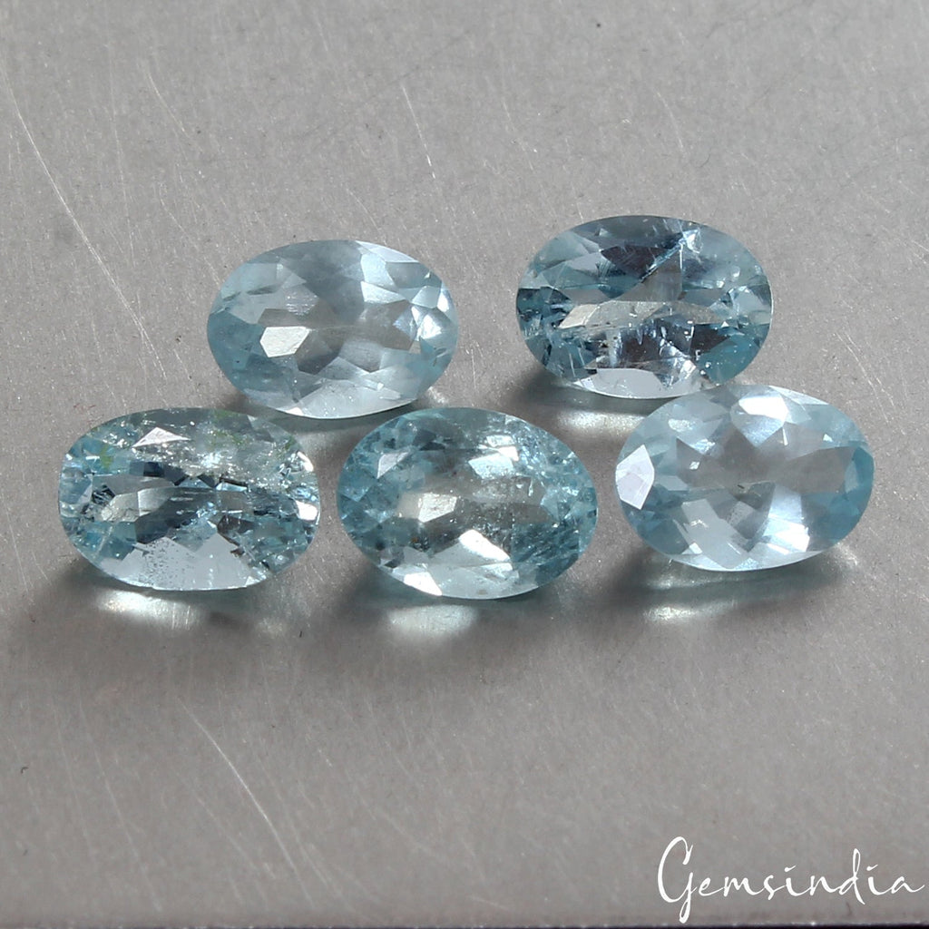 7x5mm Natural Blue Aquamarine Oval Cut Loose Certified Unheated Gemstones~3.45Ct