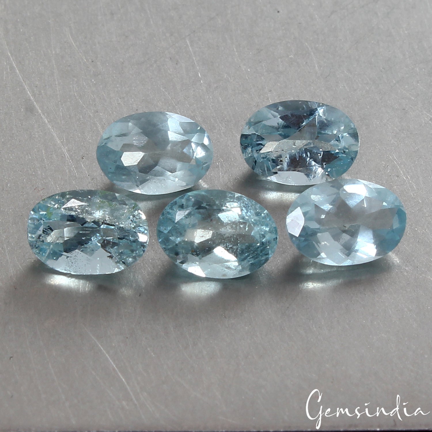 7x5mm Natural Blue Aquamarine Oval Cut Loose Certified Unheated Gemstones~3.45Ct
