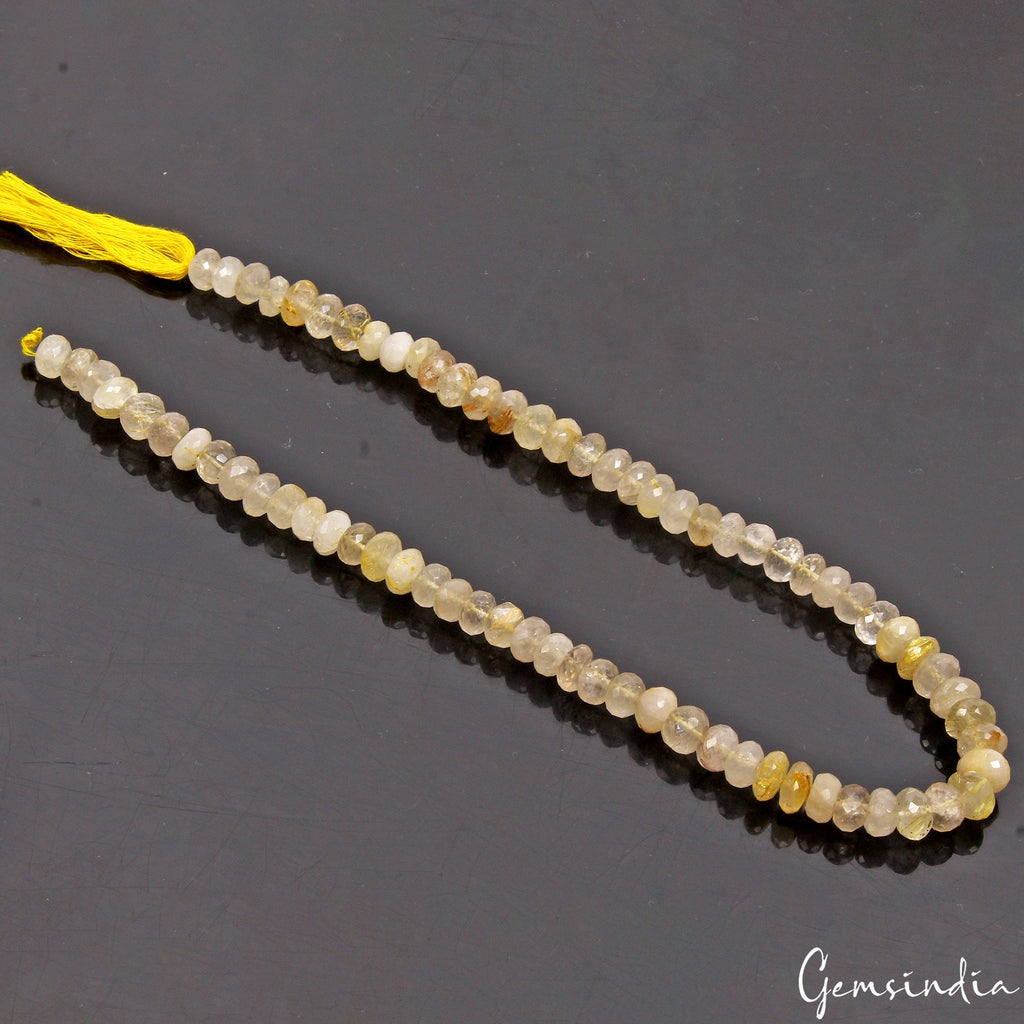 15" Long Natural Rutile Quartz Round Cut Center Drilled Gemstone Beads Strand