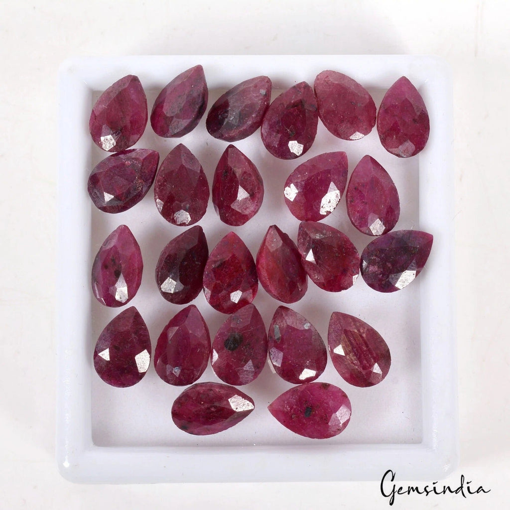 24 Pcs /11mm-12mm Natural Red Ruby Pear Faceted Loose Ring size Gemstones Lot~