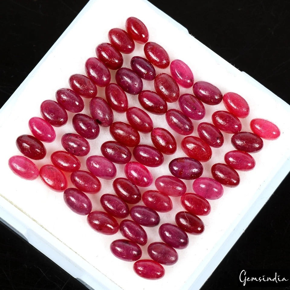 24.70 Cts/56 Pcs Natural Red Ruby Oval Cab Calibrated 4x2mm Gems Lot For Jewelry